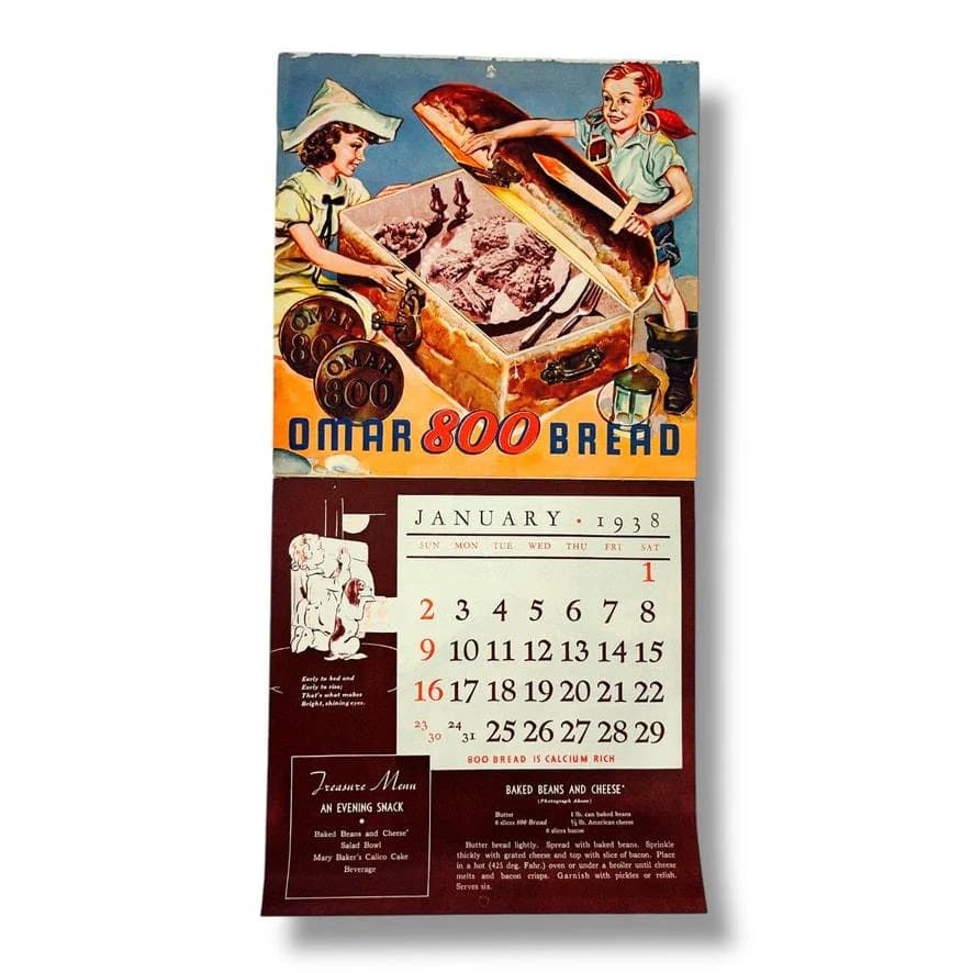 12 Months of Food Treasures Omar 800 Bread Advertising Calendar Recipes Pirates - image 3
