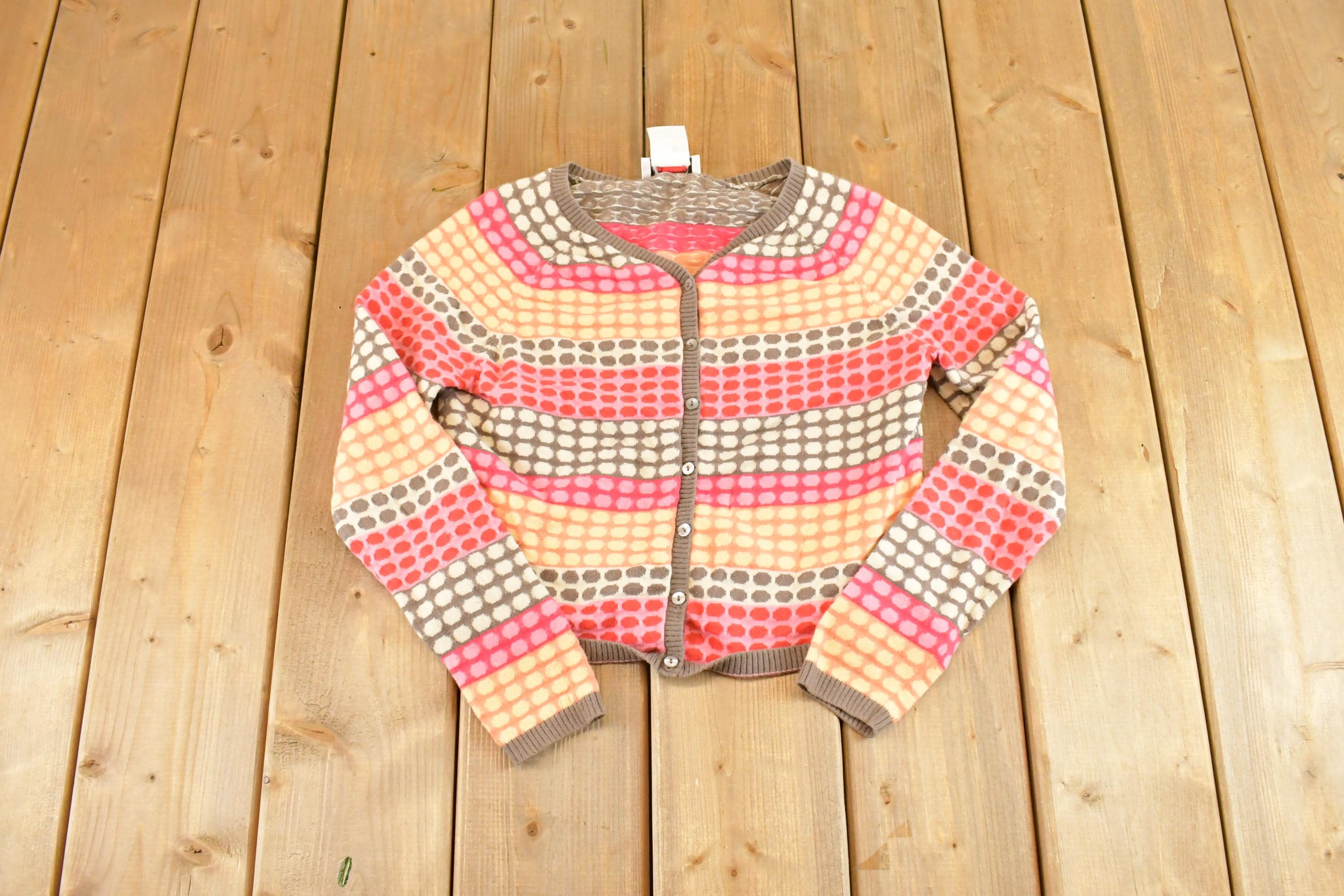 Vintage 1990s Talboys Petites Abstract Knit Cardigan Sweater Women's XS / Preppy Knit Cardigan / Fancy Knit Vintage Cardigan