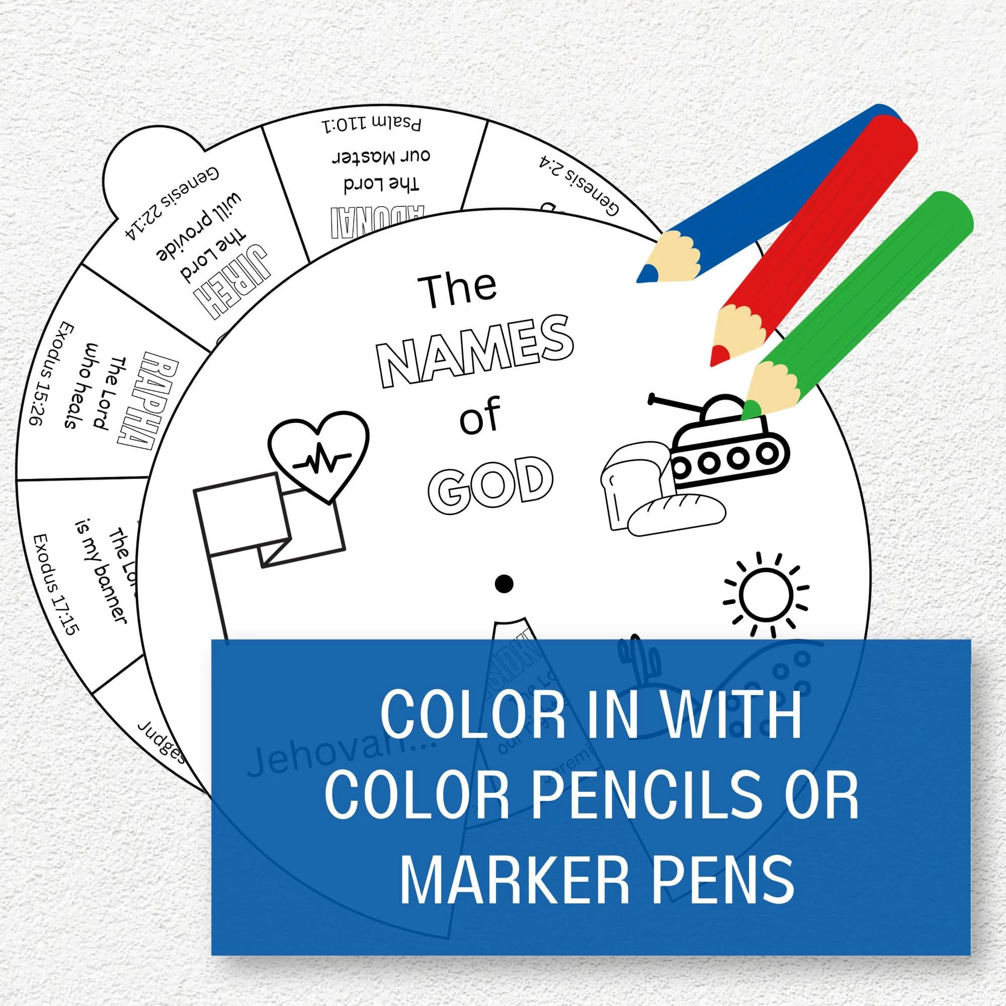 Names of God Coloring Wheel, Sunday School Craft Printable, Kids Bible Lesson, Scripture Activity - image 5