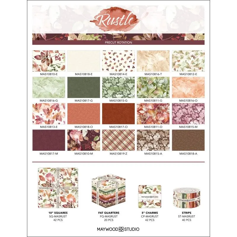 Rustle Autumn Maywood Leaves Acorn White Rust Green Orange Fabric 5 Inch Squares Charm - image 3