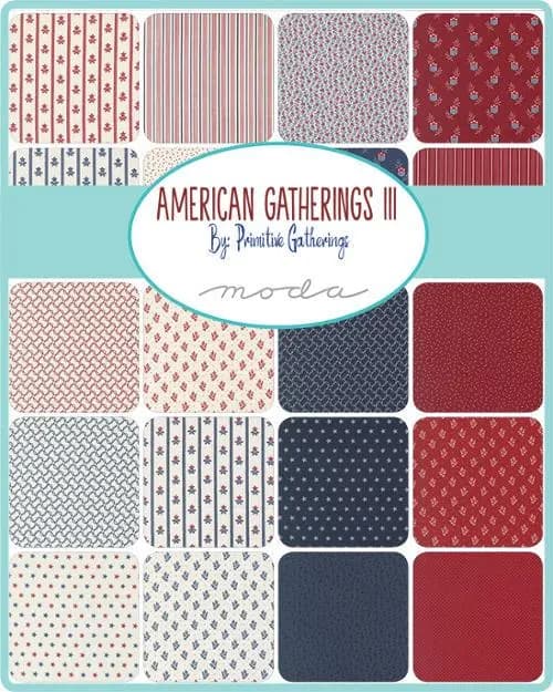 Moda Primitive Gatherings American Gatherings III 3 Patriotic Civil War Repro Red White Blue Cotton 2.5 Inch Mini Charm Square Fabric - image 3