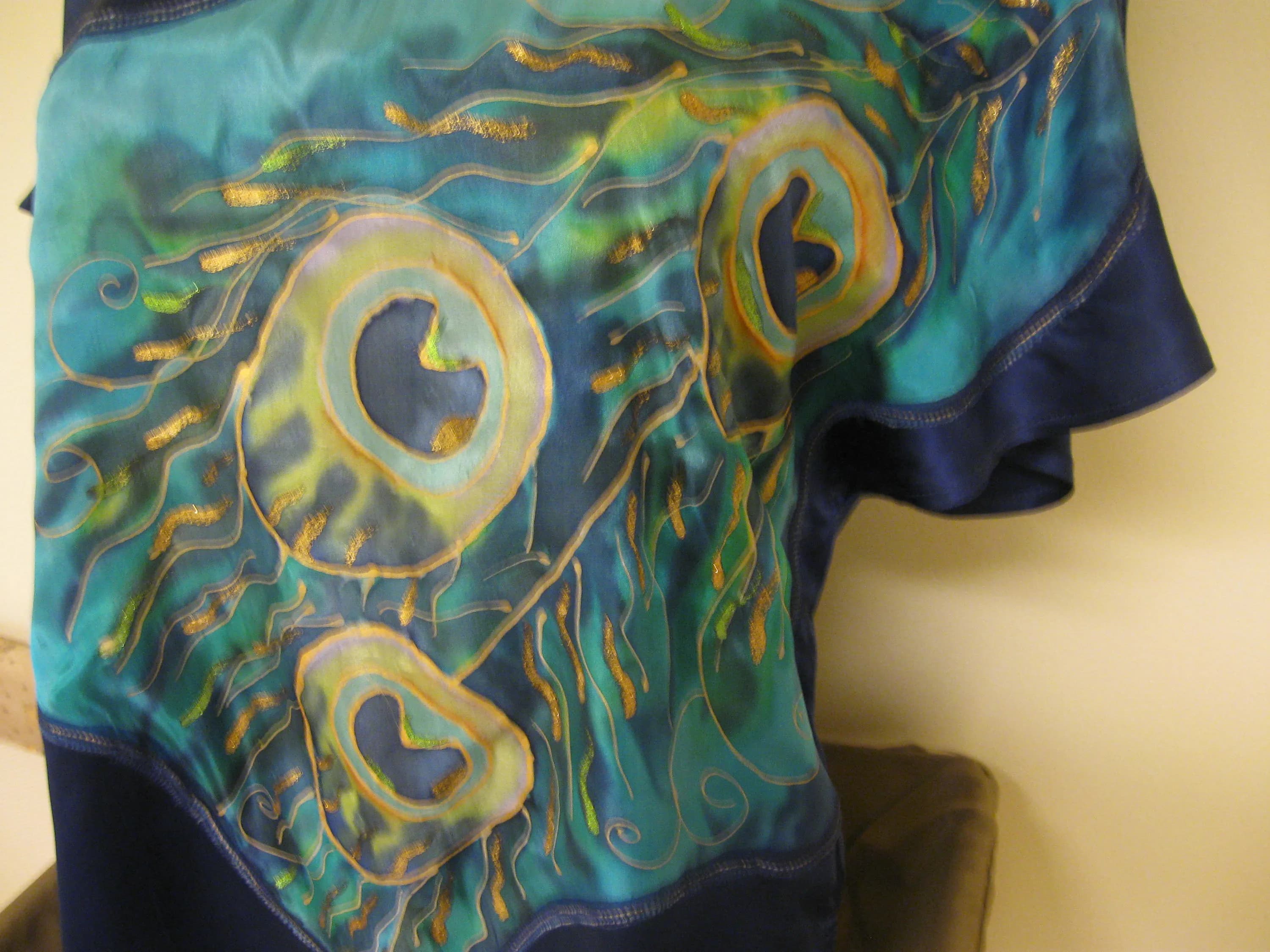 Handmade Silk Batik Blouse. Kazakh. Kazakhstan Designer. Unique. Size M/46 - image 4