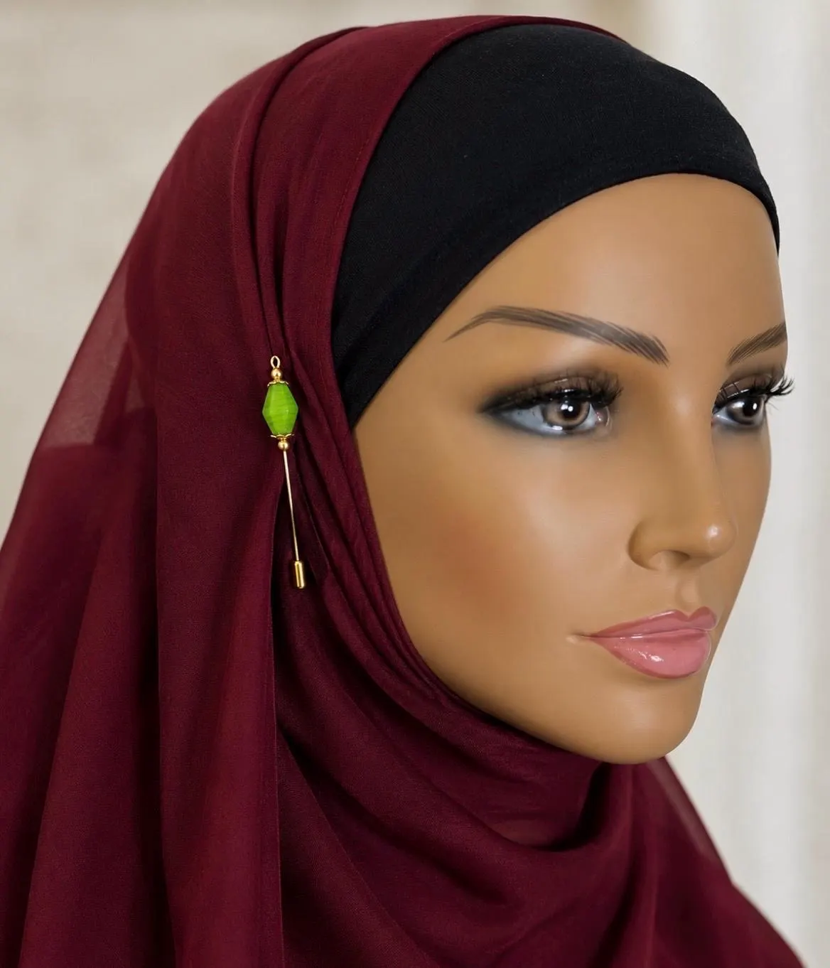 Green Faceted Bead Hijab Pin | Gold Tone Stick Pin | Elegant Handmade Scarf Pin | Muslimah Gift - image 5