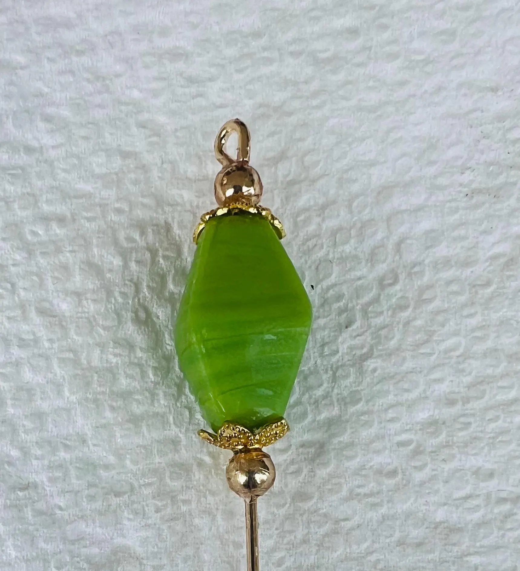 Green Faceted Bead Hijab Pin | Gold Tone Stick Pin | Elegant Handmade Scarf Pin | Muslimah Gift - image 4