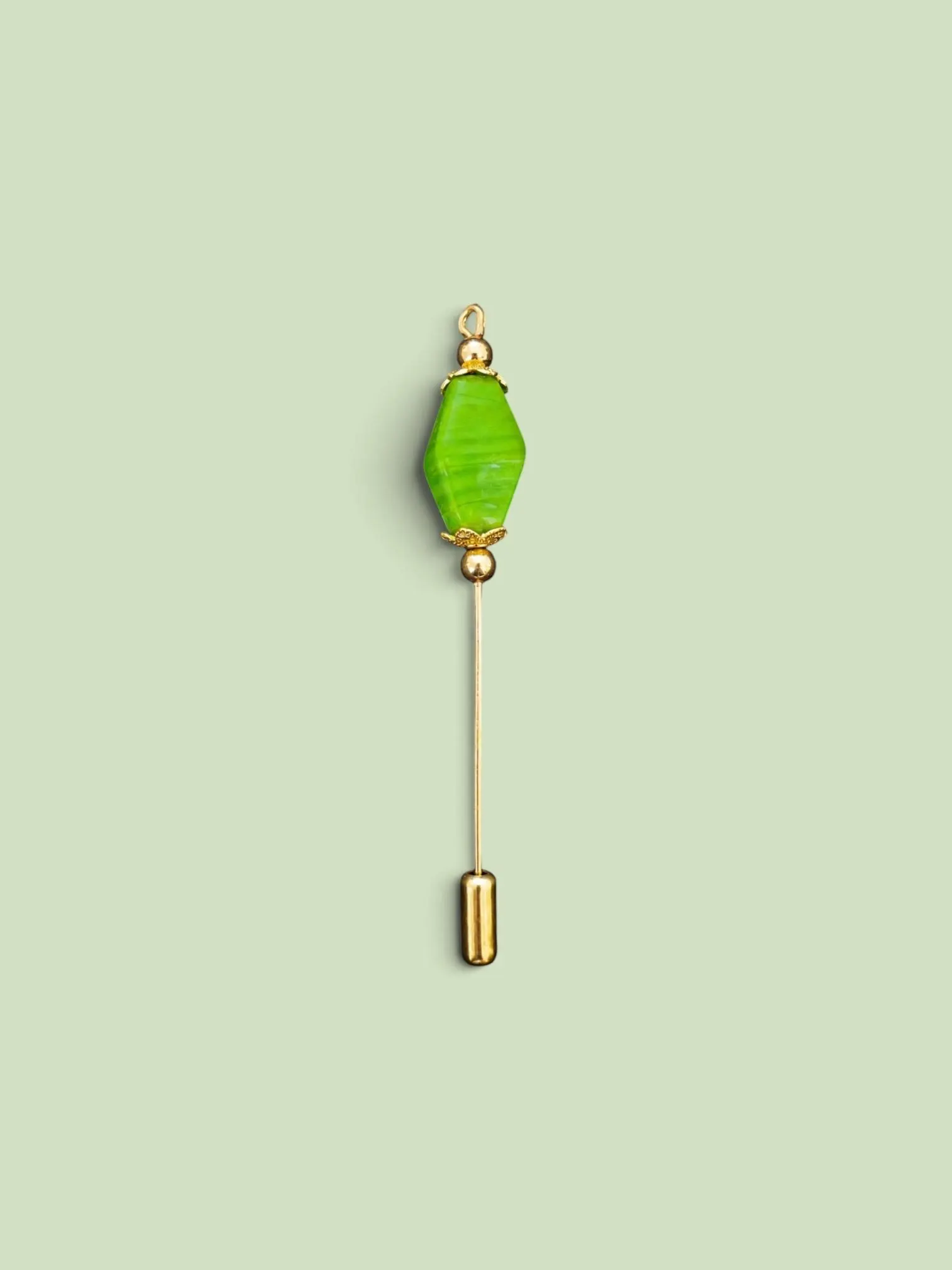 Green Faceted Bead Hijab Pin | Gold Tone Stick Pin | Elegant Handmade Scarf Pin | Muslimah Gift - image 3