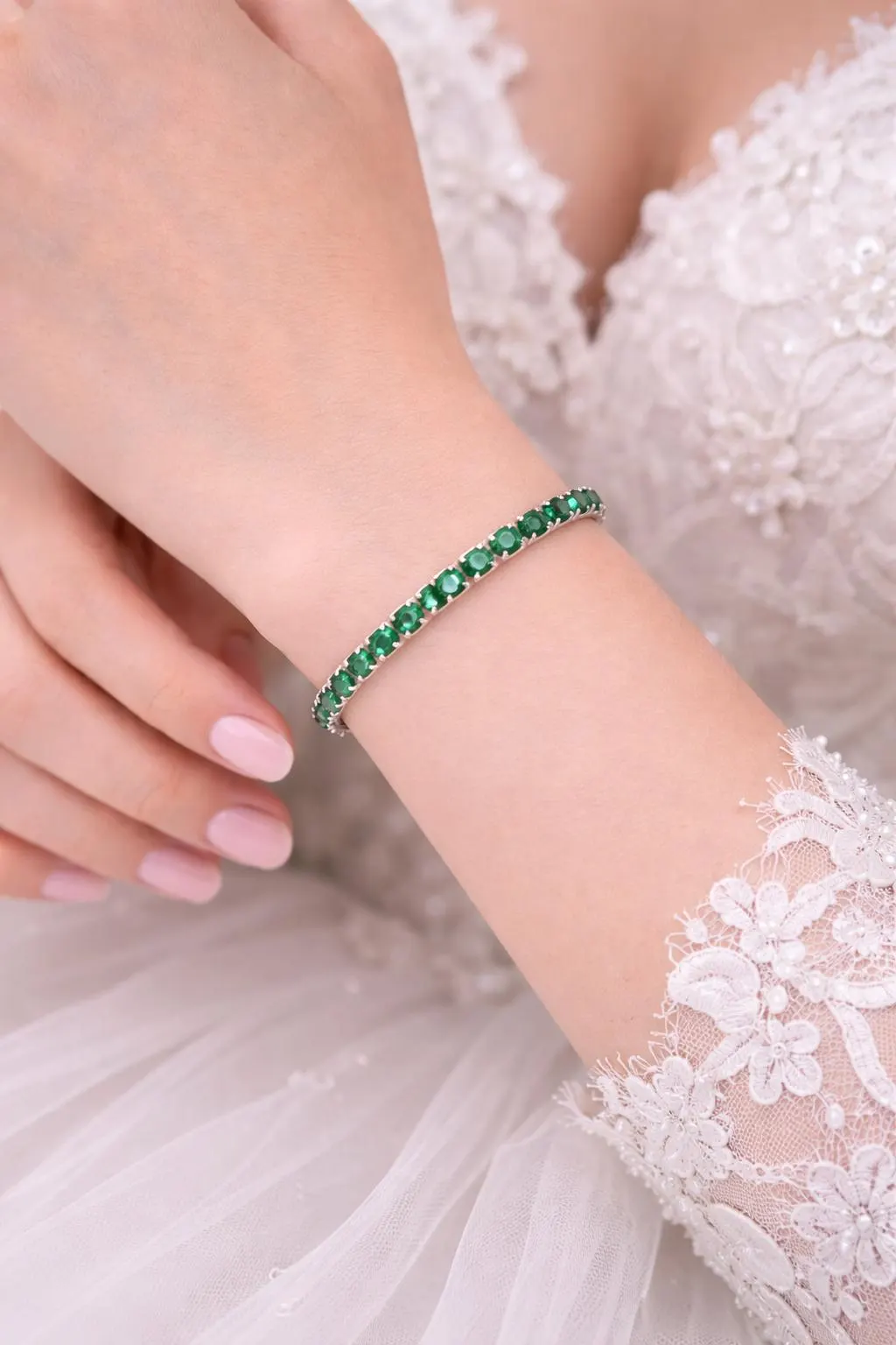 Emerald Tennis Bracelet • CZ Tennis Bracelet • Silver Tennis Bracelet • Emerald Bracelet · Gift For Her · Turquoise Tennis Dainty Bracelet - image 3