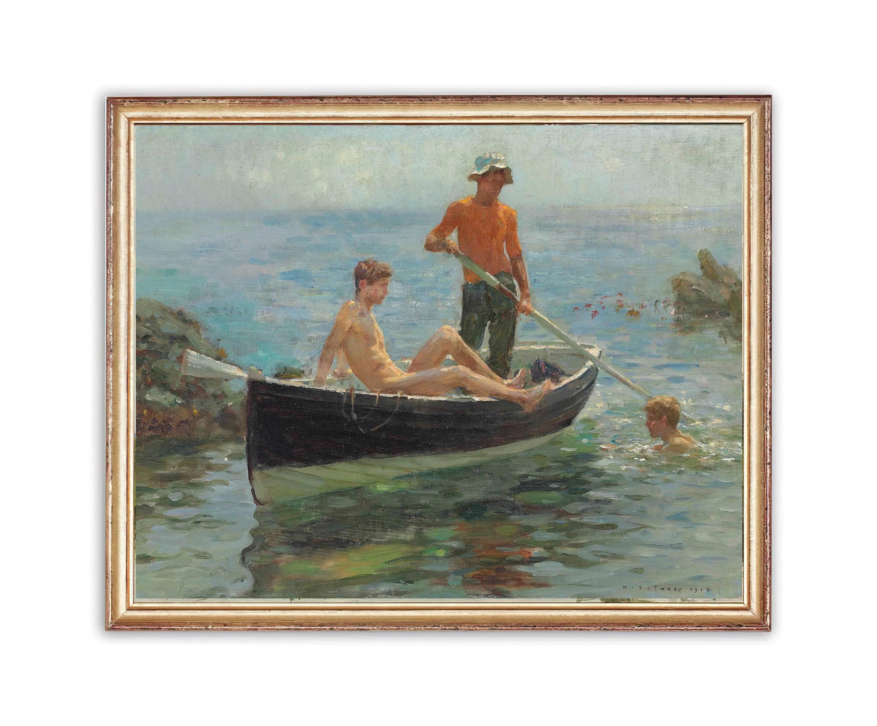 Vintage Men on Boat Painting | Oil Ocean Art Print (Printable)