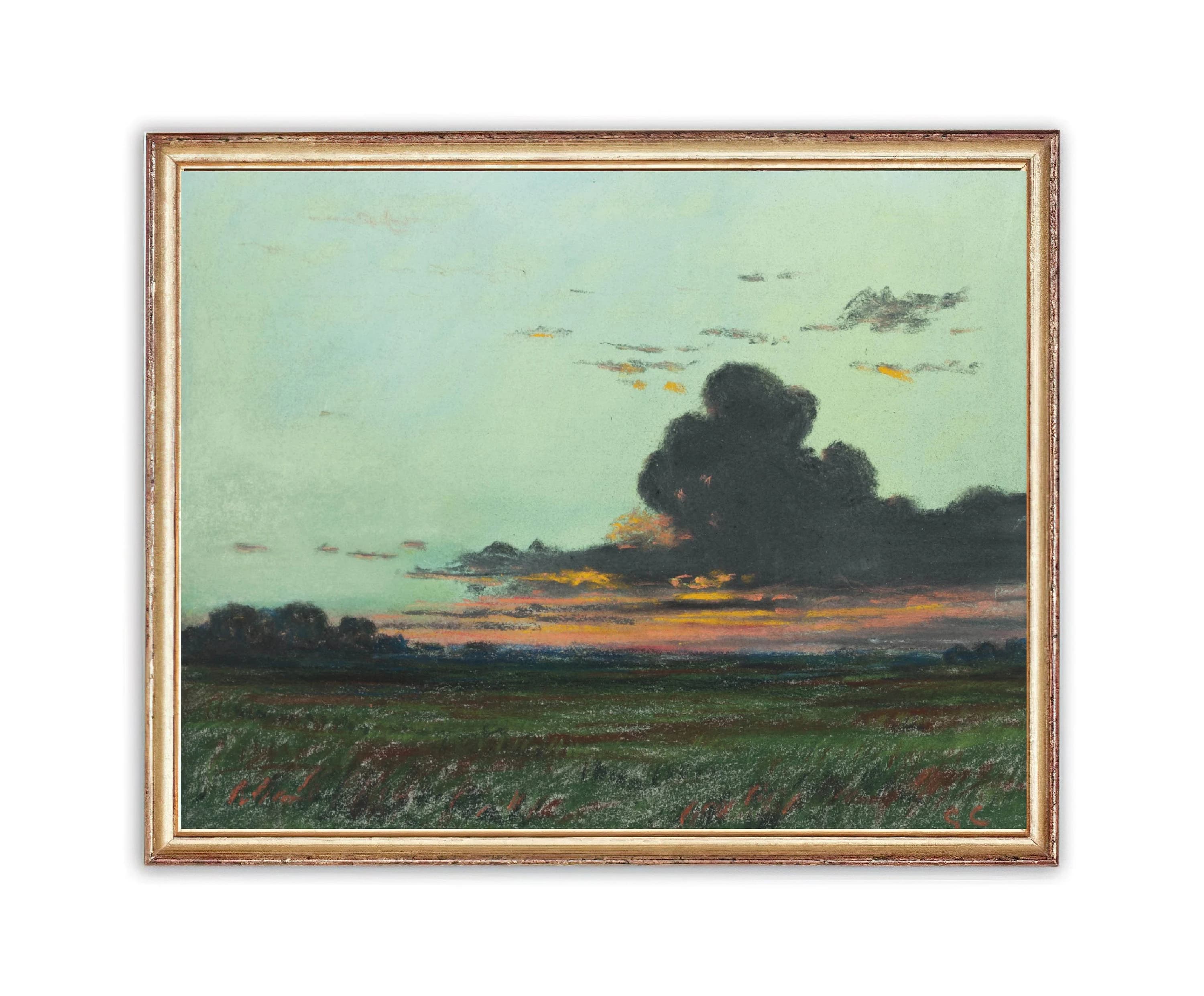 Vintage Meadow Nature Painting | Antique Sunset Landscape Artwork | Classic Grass Poster | 19th Century Art Print | PRINTABLE art
