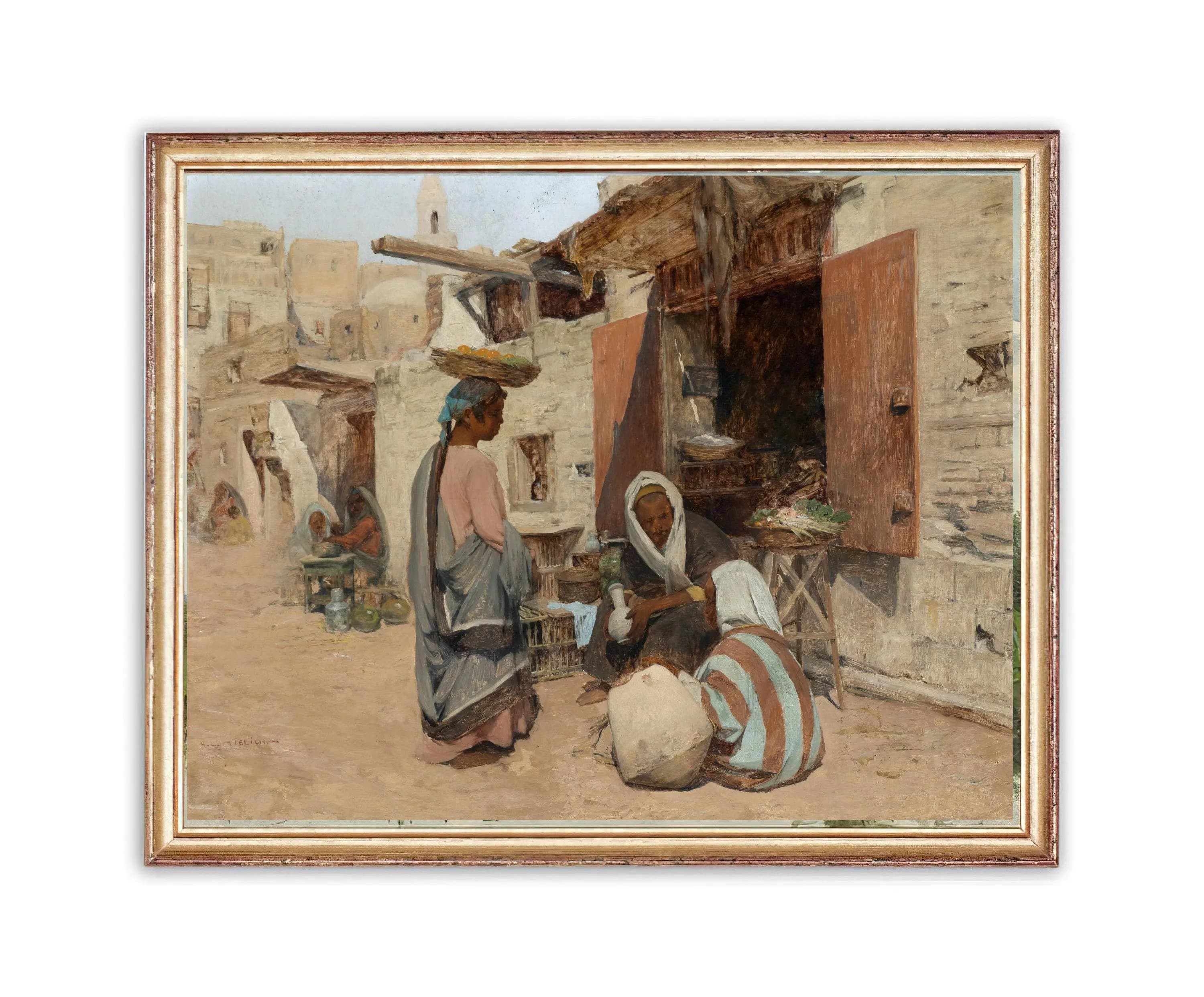 Vintage Middle Eastern Town Painting | Arab Street Artwork | Classic Cityscape Portrait Poster | 19th Century Art Print | PRINTABLE art