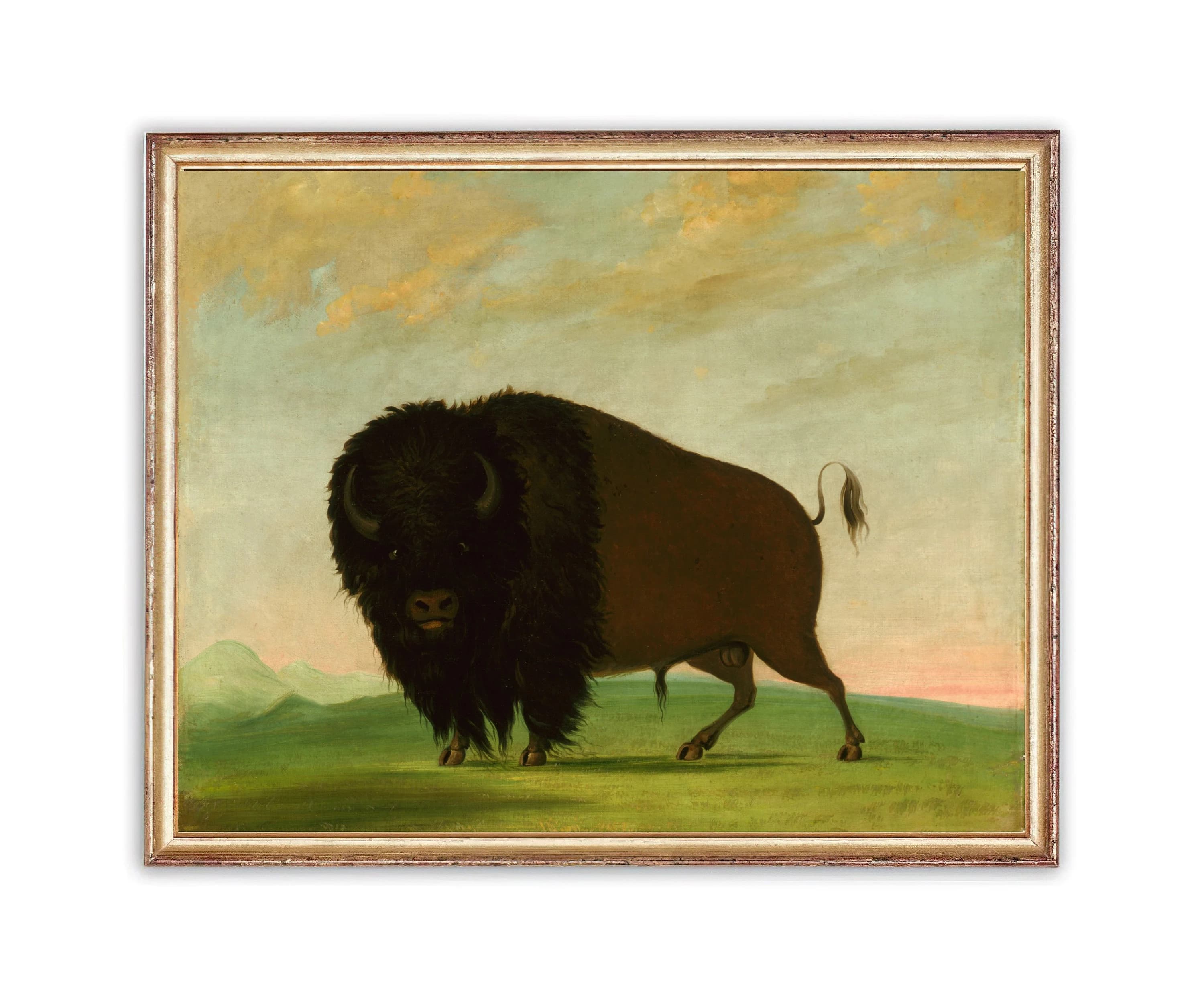 Vintage American Bison Painting | Antique Animal Portrait Artwork | Classic Brown Bison Poster | 19th Century Art Print | PRINTABLE art