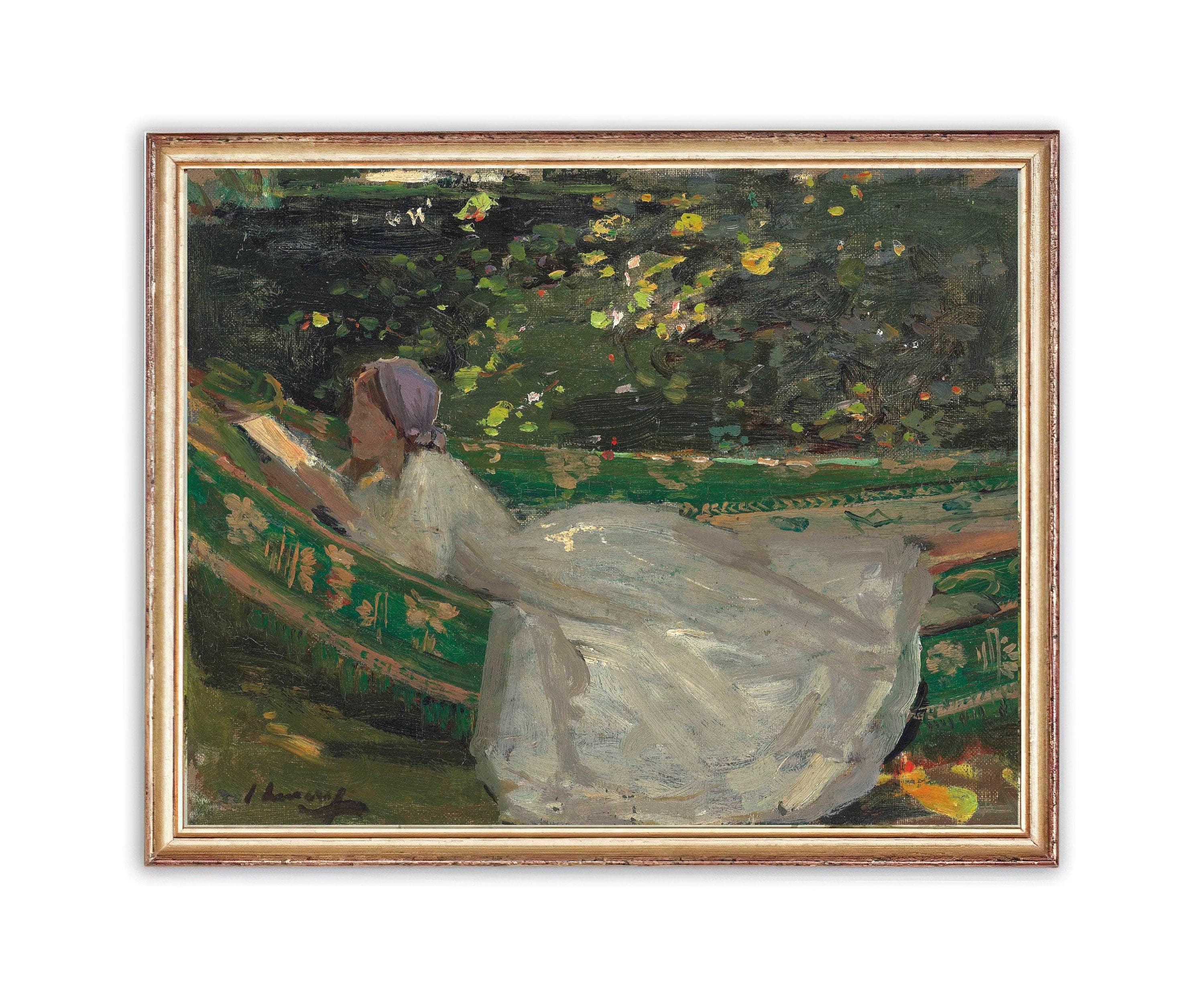 Vintage Woman Reading Painting | Antique Oil Girl with Book Artwork | Classic Portrait Art | 19th Century Art Print | PRINTABLE art