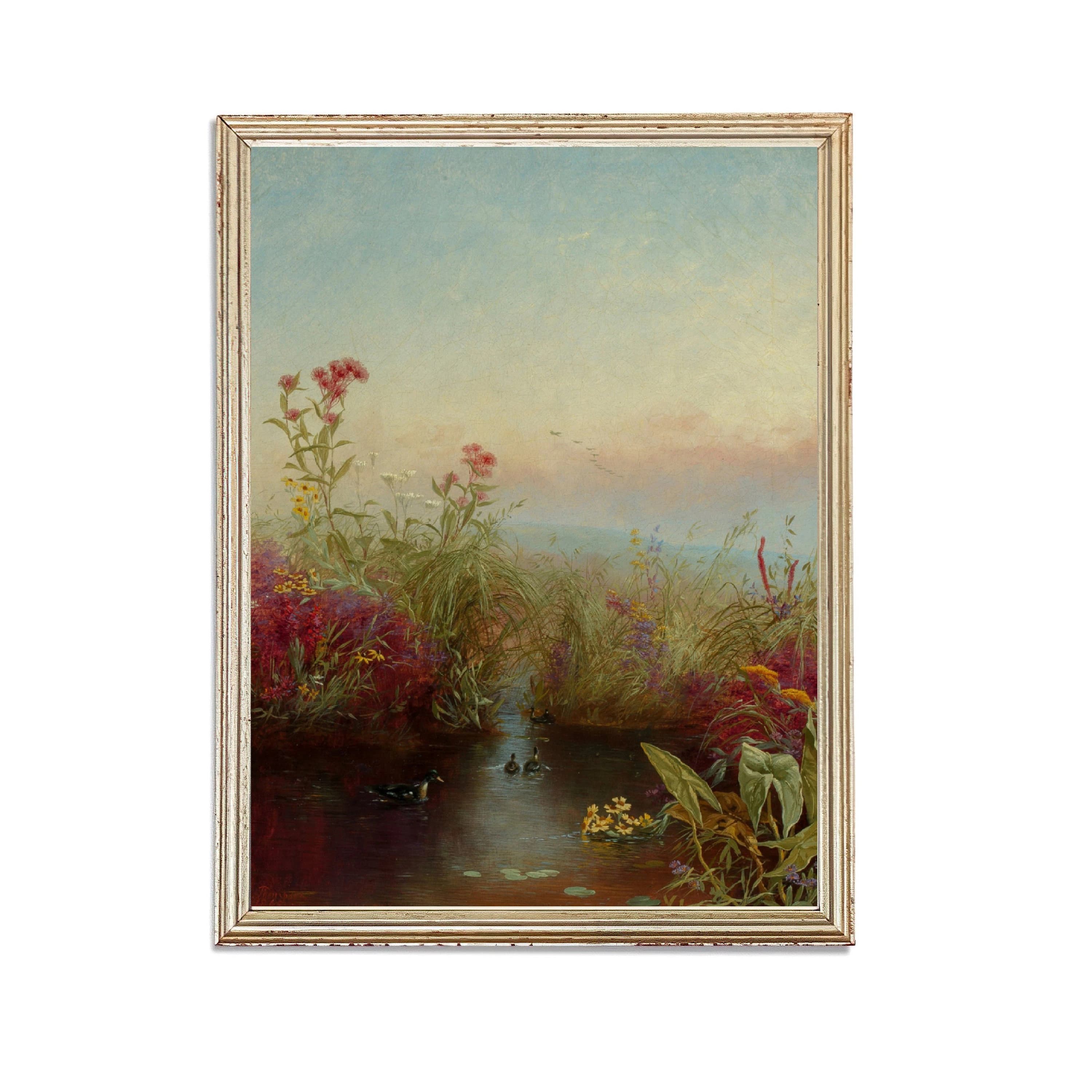 Vintage Swamp Pond Painting | Antique Ducks Nature Plants Artwork | Classic Landscape Poster | 19th Century Art Print | PRINTABLE art