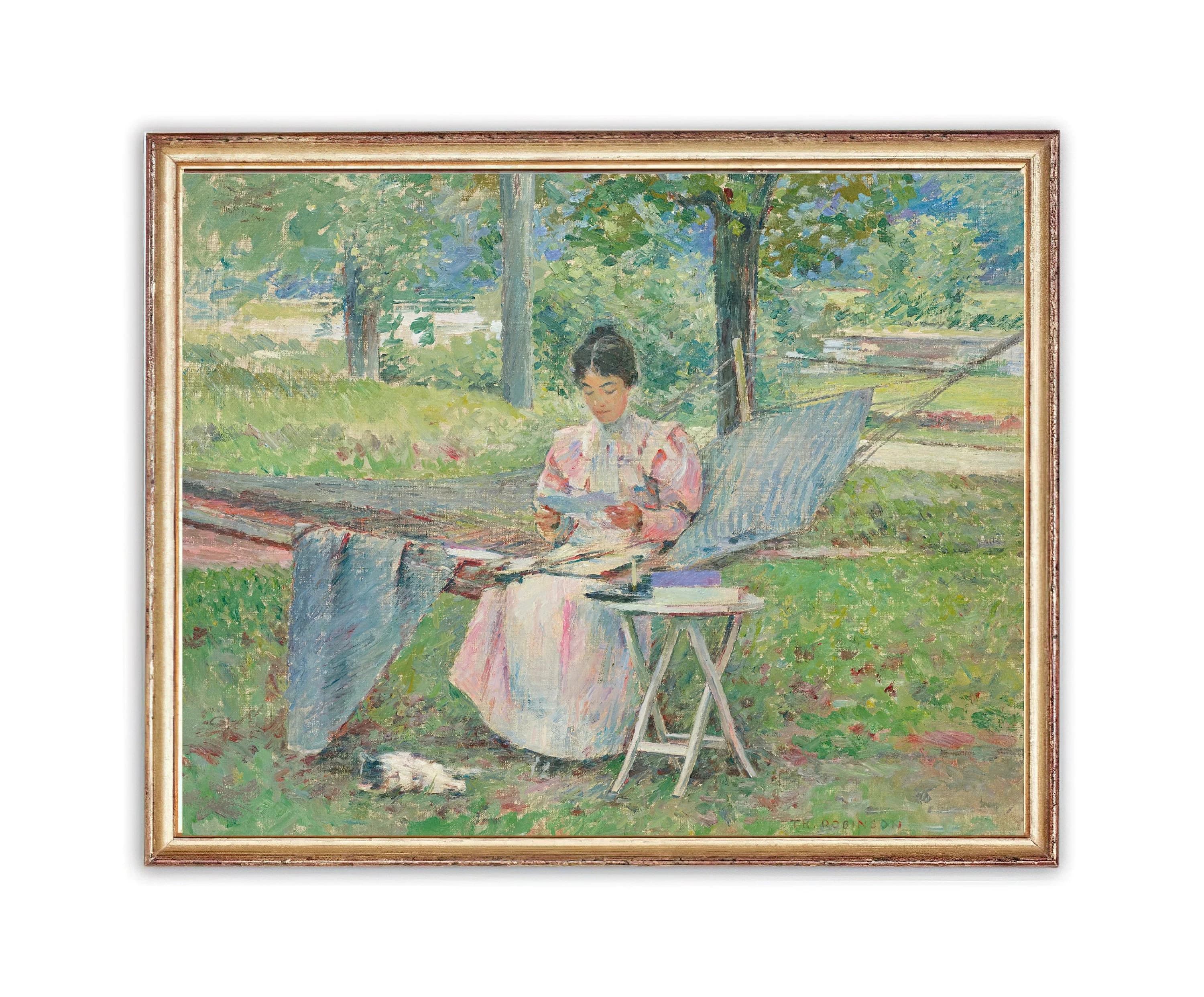 Vintage Woman Reading Letter Painting | Antique Female Portrait Artwork | Kitten Garden Poster | 19th Century Art Print | PRINTABLE art