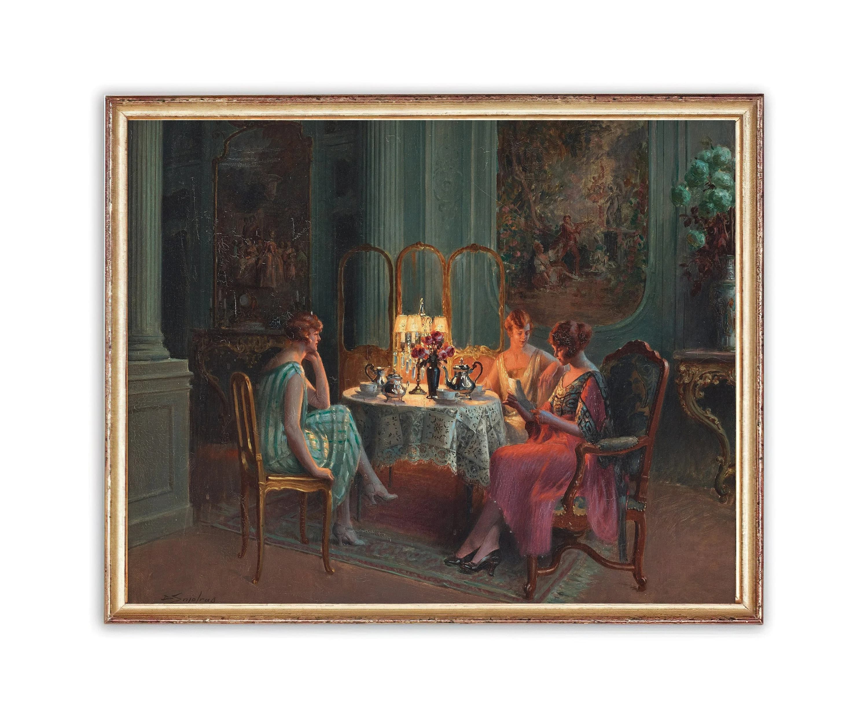 Vintage Women Portrait Painting | Antique Still Life Table Artwork | Classic House Interior Poster | 19th Century Art Print | PRINTABLE art