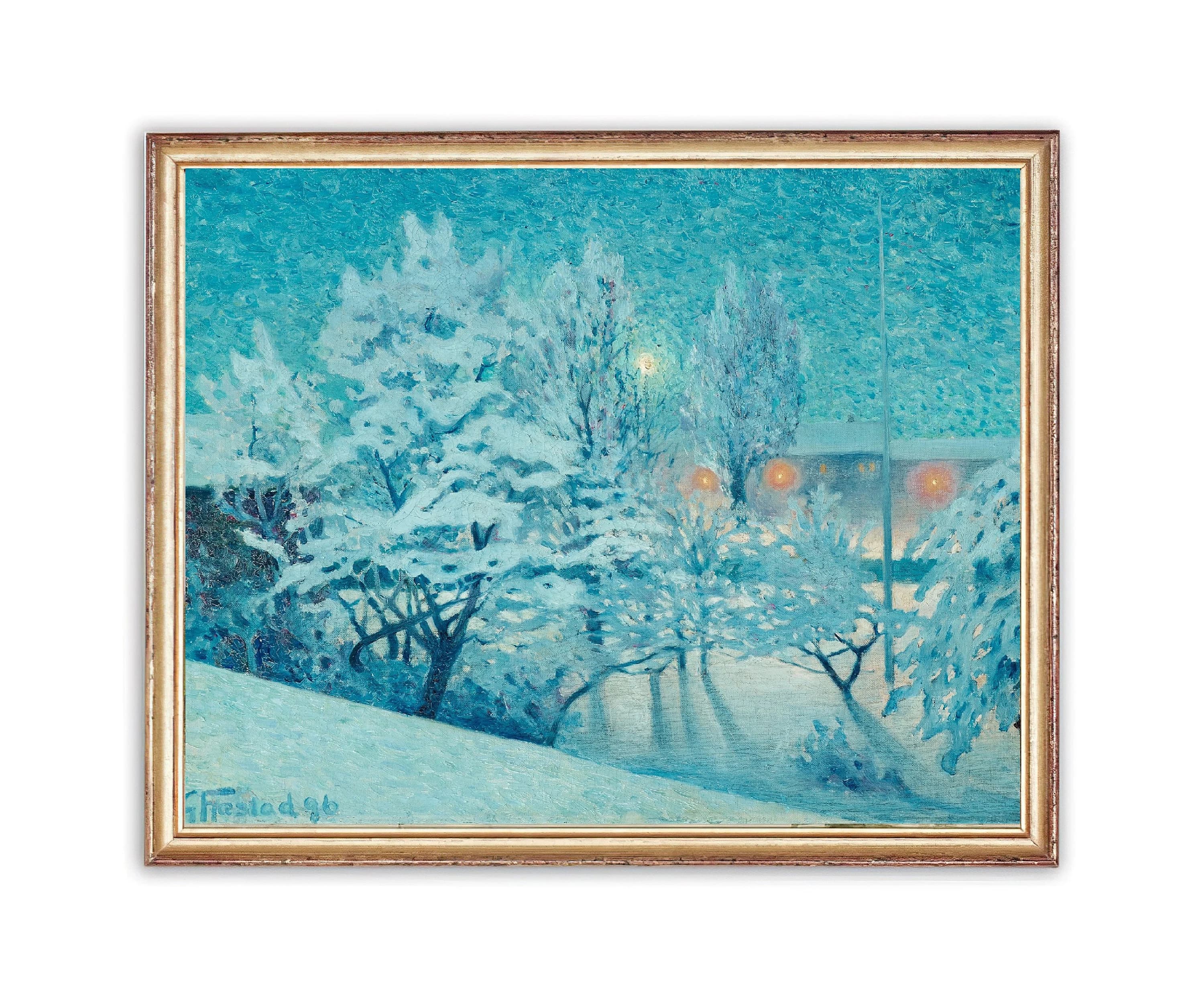 Vintage Winter Snow Painting | Antique Village Town Artwork | Classic Landscape Poster | 19th Century Art Print | PRINTABLE art