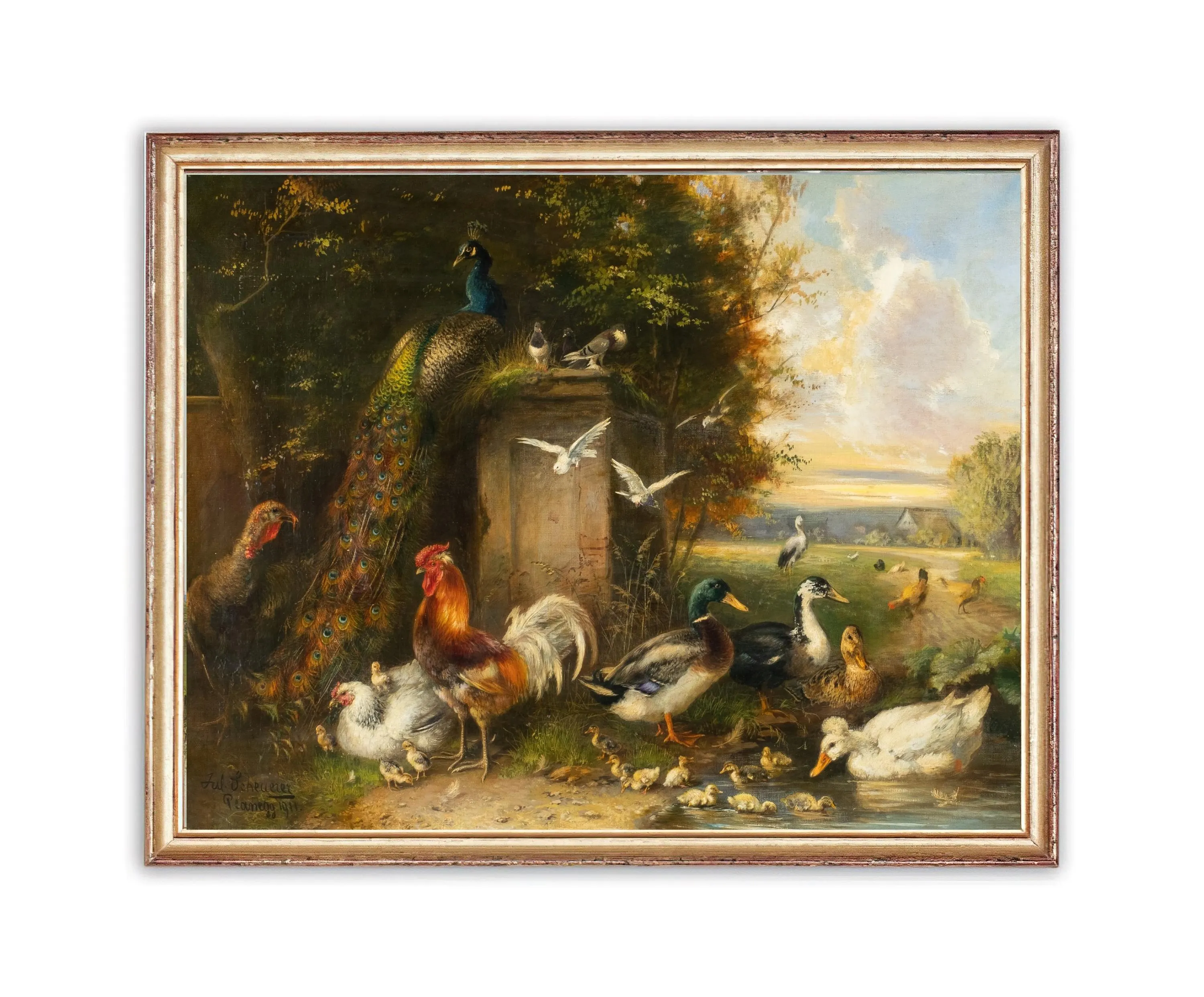 Vintage Ducks Chicken Painting | Antique Animal Portrait Artwork | Pond Peacock Nature Poster | 19th Century Art Print | PRINTABLE art