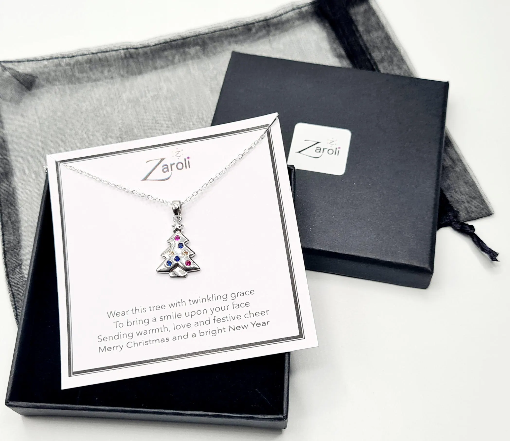 Sparkly Crystal Diamante Christmas Tree Pendant Necklace, Christmas Gift on Poem Card - image 4