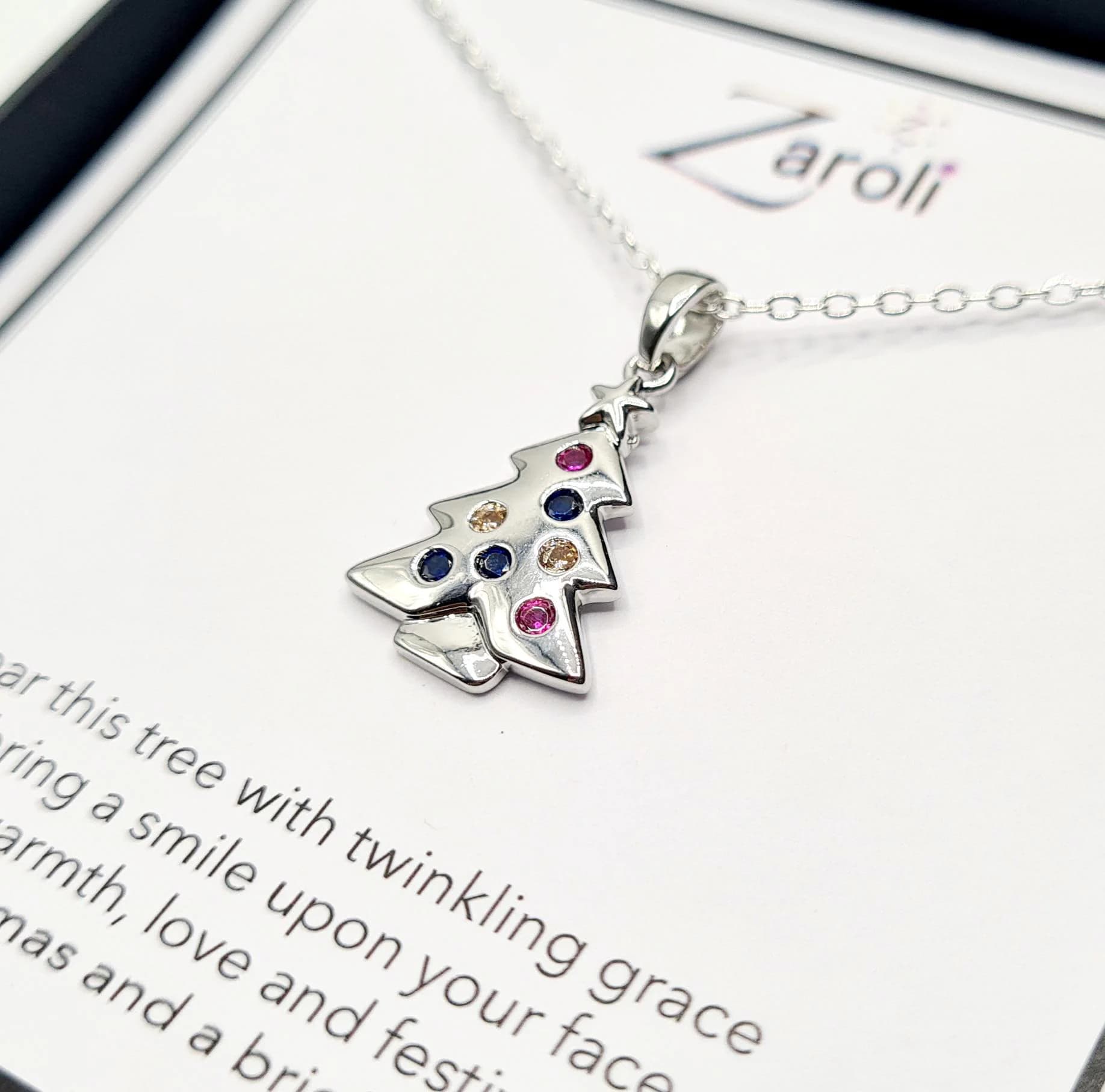 Sparkly Crystal Diamante Christmas Tree Pendant Necklace, Christmas Gift on Poem Card - image 3