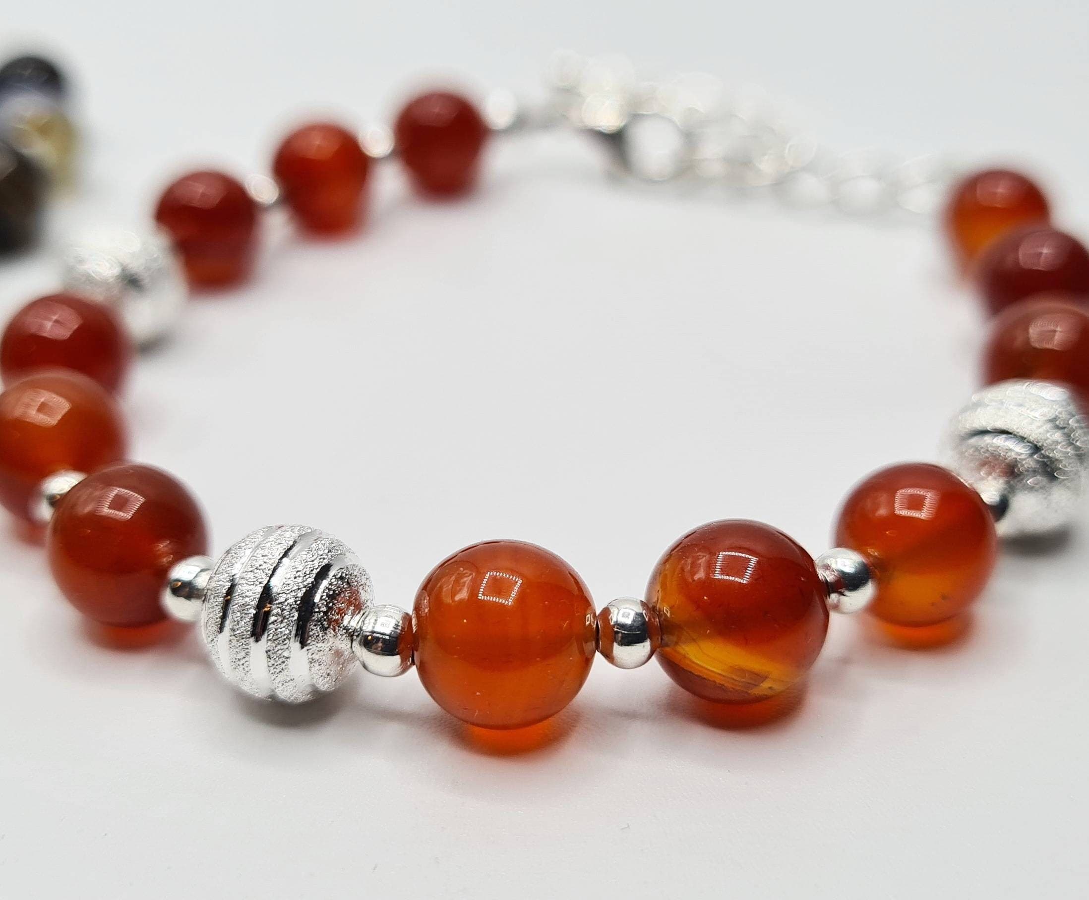Agate Bracelet Set of 2: Multicolour & Orange Natural Gemstone Beaded Bracelets - image 5