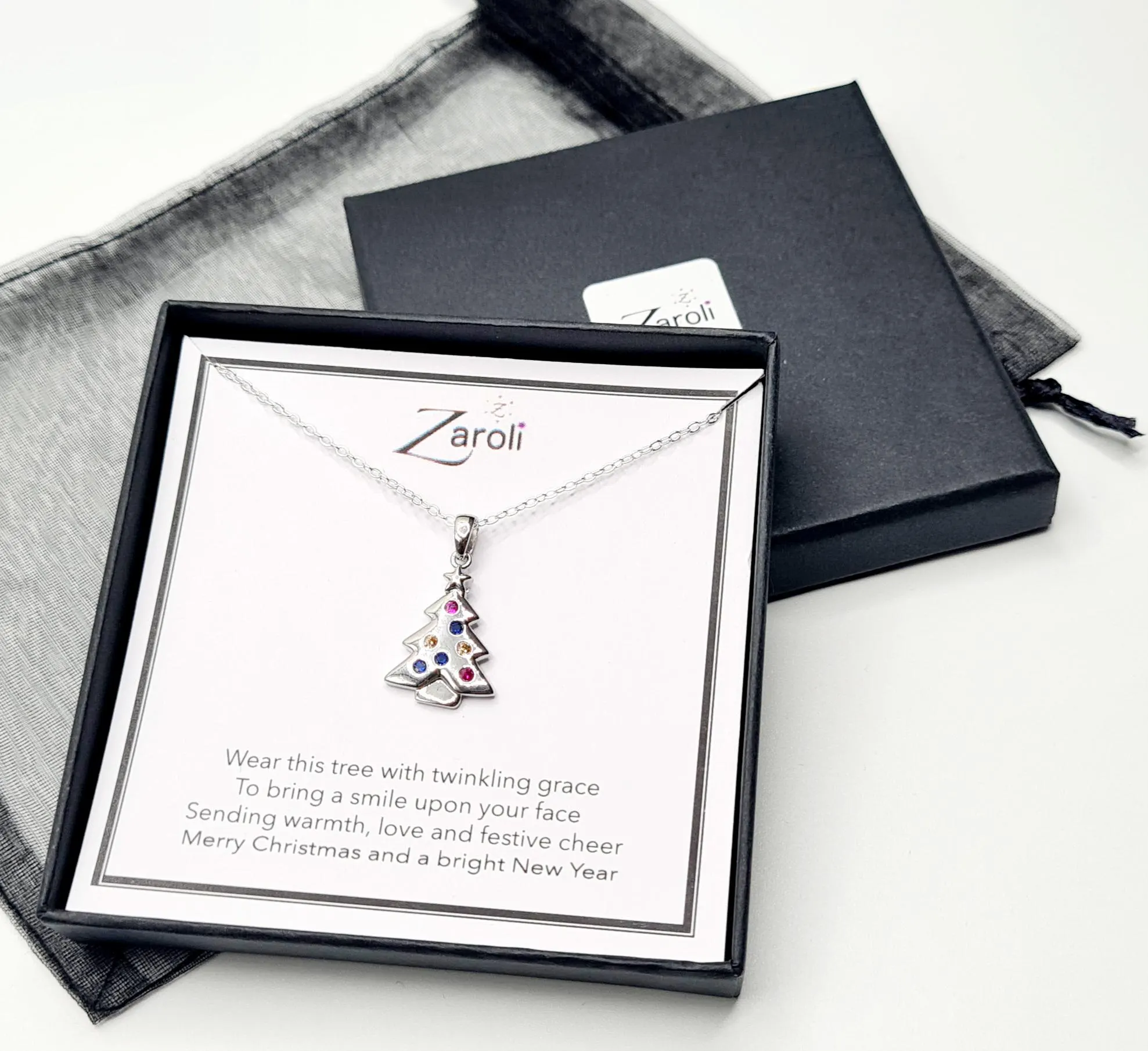 Sparkly Crystal Diamante Christmas Tree Pendant Necklace, Christmas Gift on Poem Card - image 5