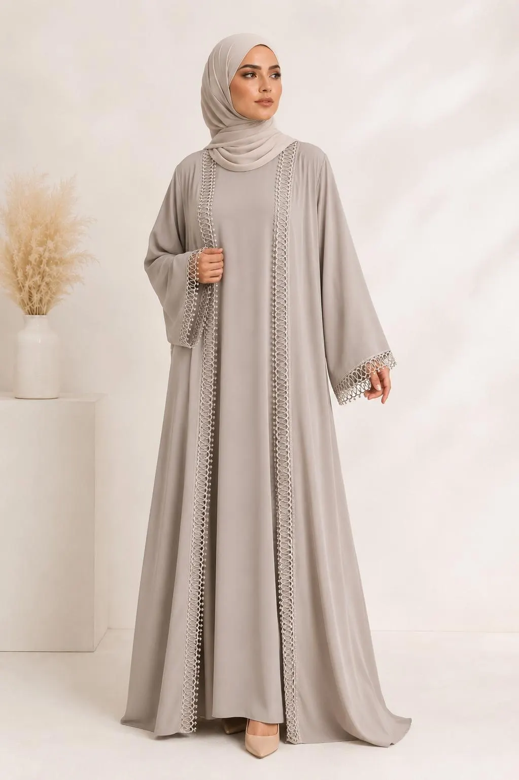 Modest 2 Piece Abaya Set for Women | Open Front Abaya with Inner Dress | Elegant Muslim Maxi Dress | Kaftan Style Outfit