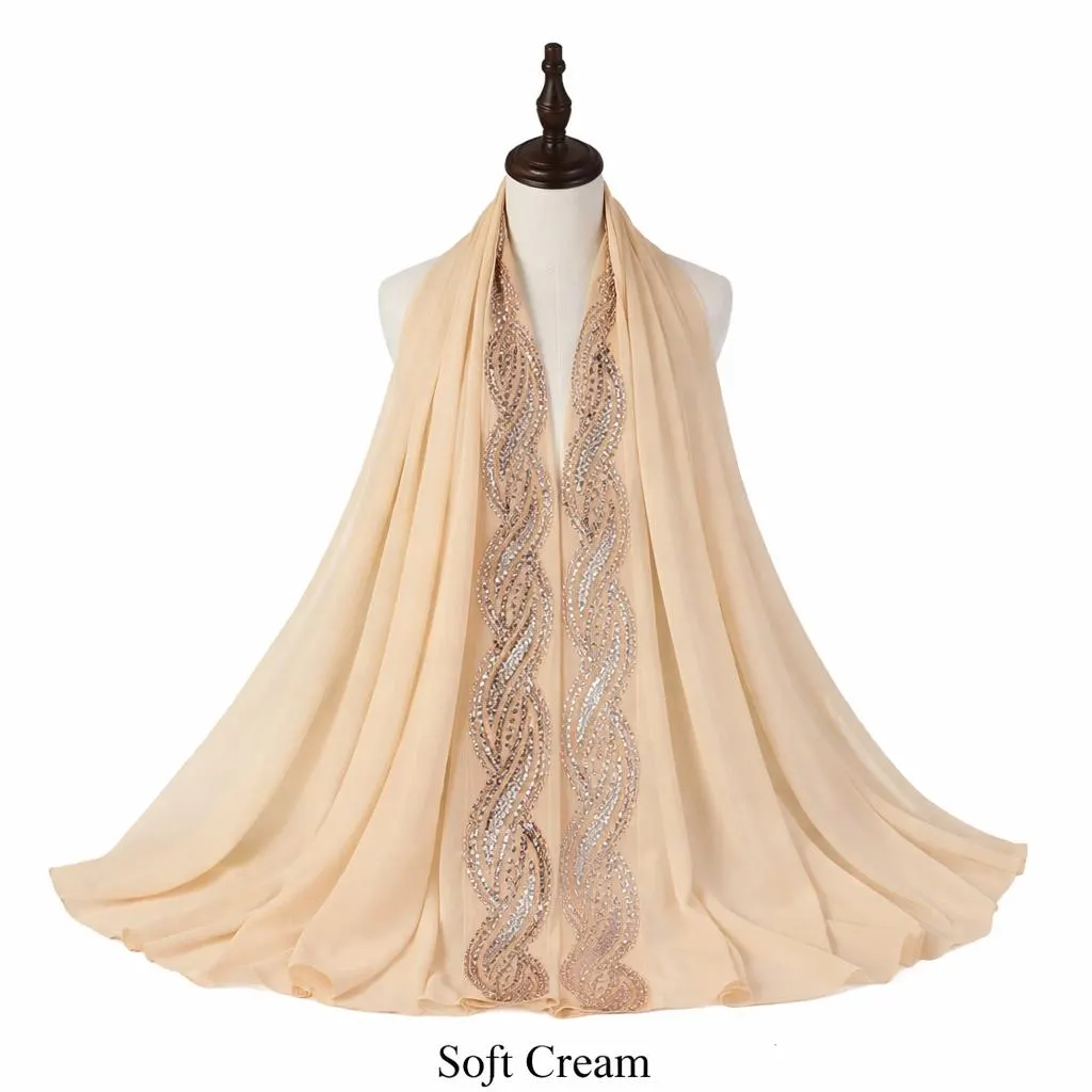 Chiffon Hijab with Rhinestone Trim – Elegant Sparkle Scarf for Eid, Wedding, Party | Multiple Colors - image 2