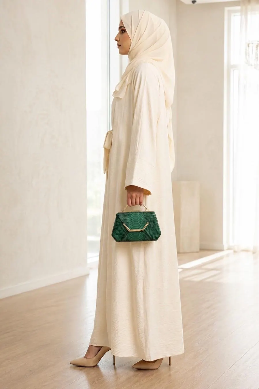 Luxury Beige 2 Piece Abaya Set, Modest Maxi Dress, Open Kimono Abaya - image 4