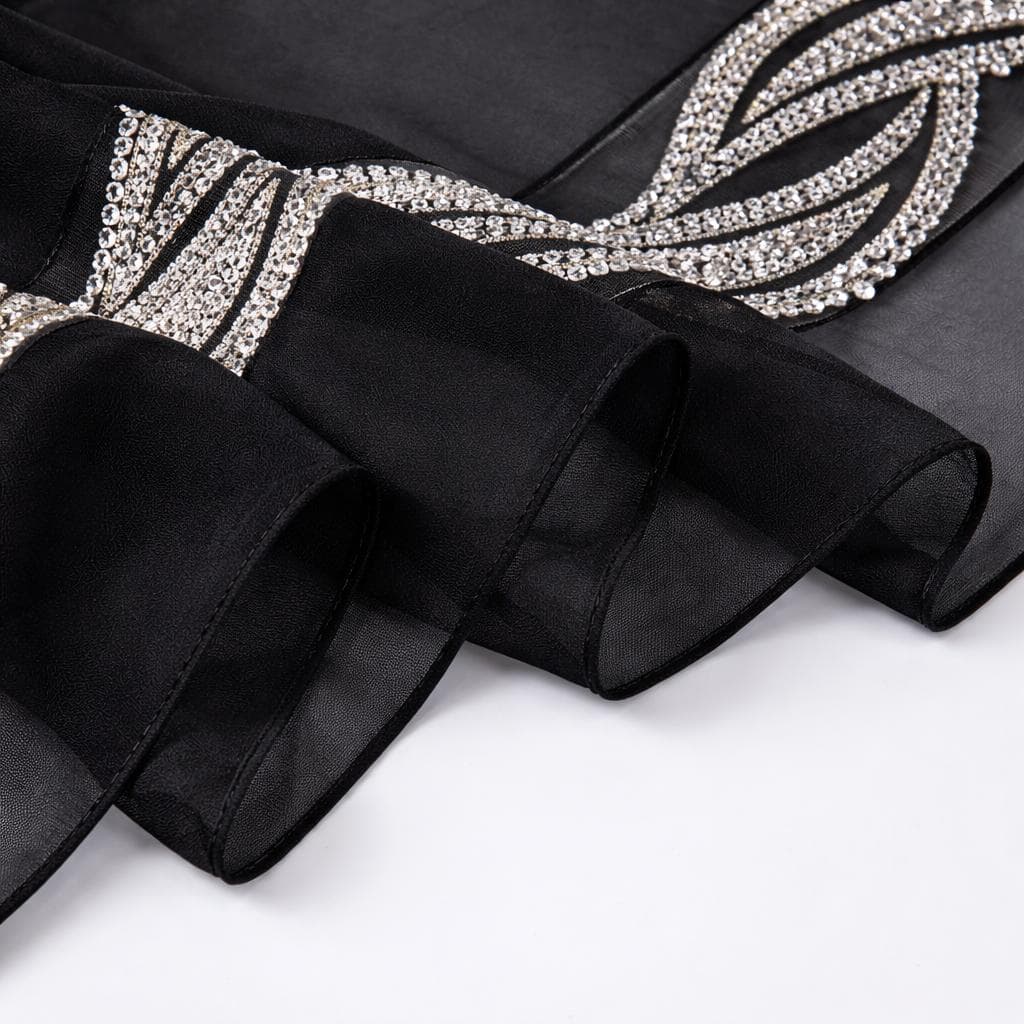 Chiffon Hijab with Rhinestone Trim – Elegant Sparkle Scarf for Eid, Wedding, Party | Multiple Colors - image 4