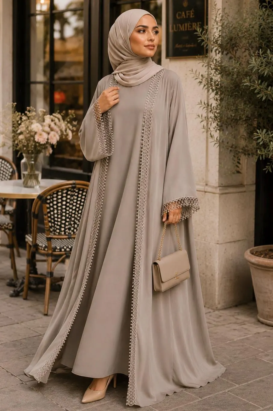 Modest 2 Piece Abaya Set for Women | Open Front Abaya with Inner Dress | Elegant Muslim Maxi Dress | Kaftan Style Outfit - image 3