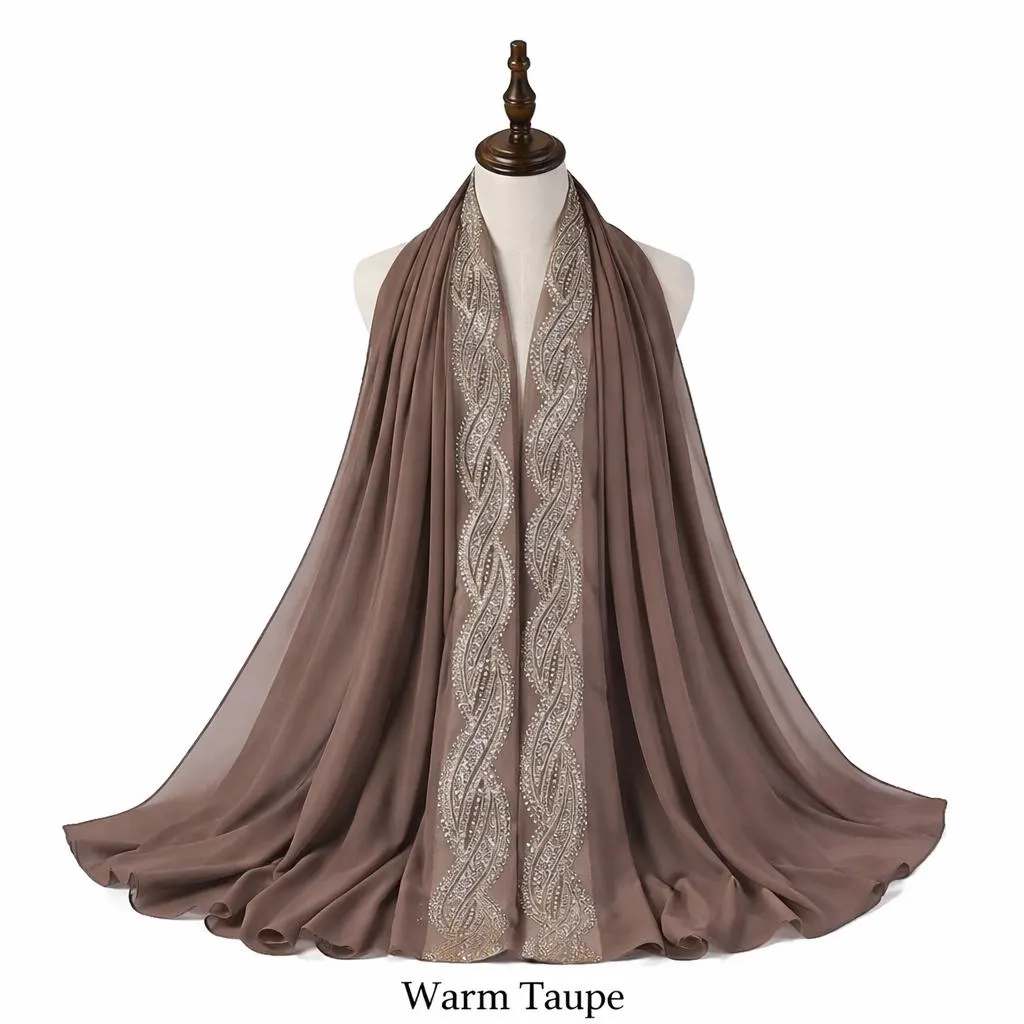 Chiffon Hijab with Rhinestone Trim – Elegant Sparkle Scarf for Eid, Wedding, Party | Multiple Colors - image 5