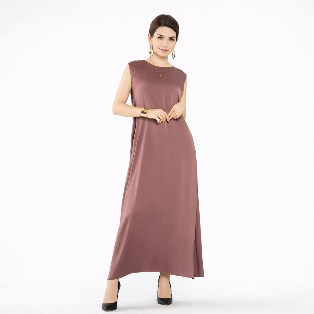 Dusty Rose Satin Abaya Set, 2 Piece Modest Wedding Guest Dress, Dubai Style Outfit - image 5