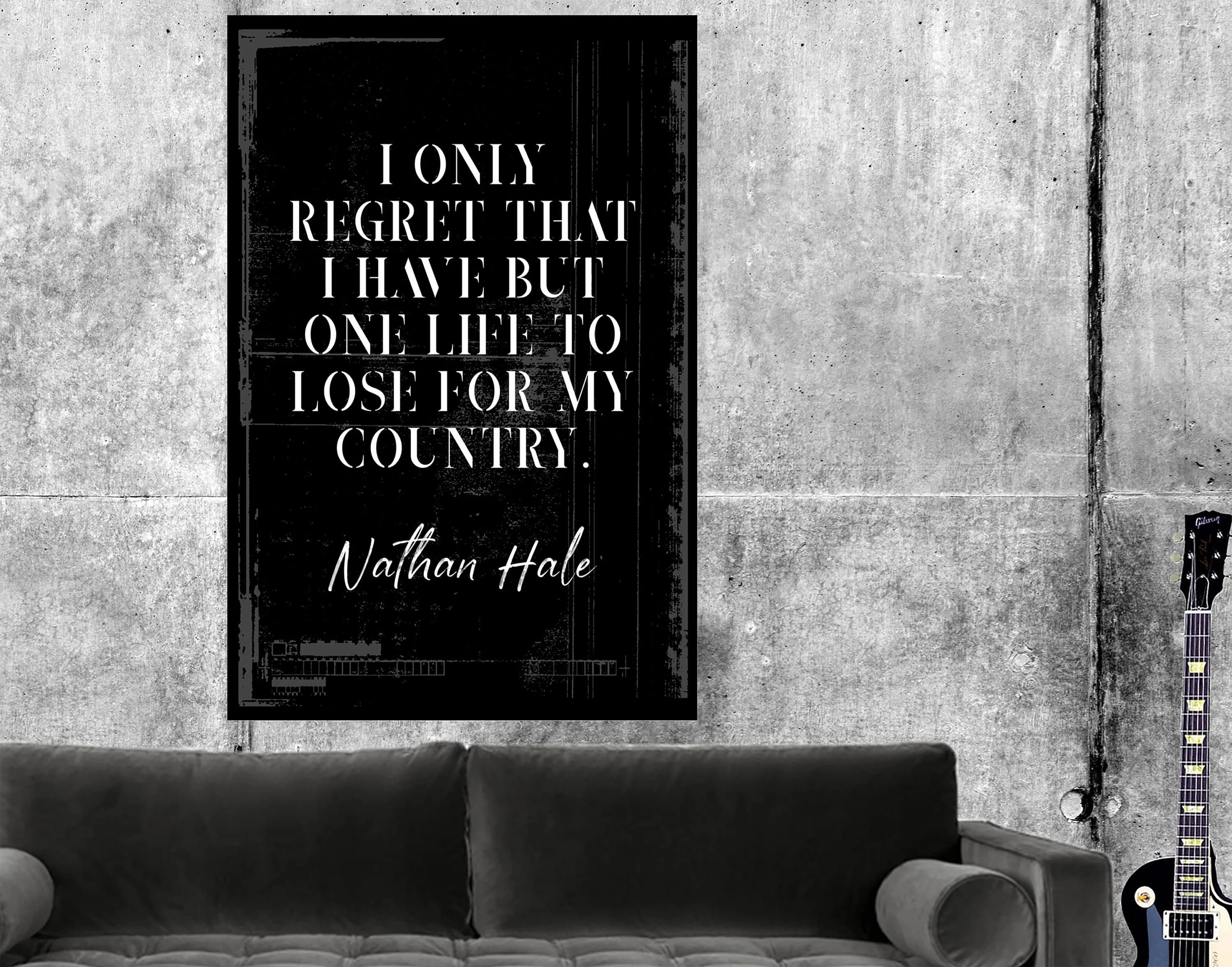 One Life Regret Nathan Hale Quote USA Patriotic Canvas Motivational US Military Army Navy Air Force Marines Police Officer Firefighter Gift - image 2