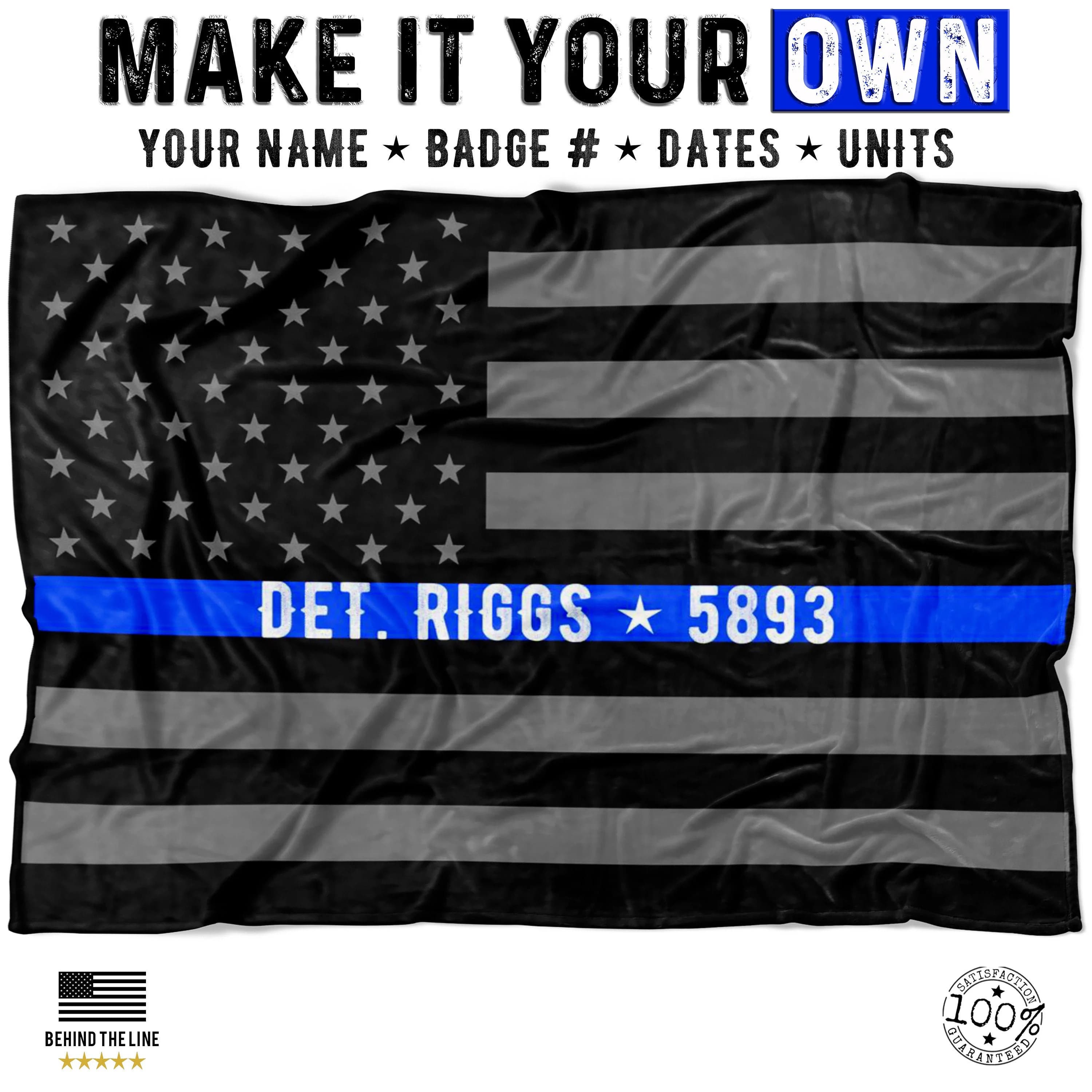 Personalized | Thin Blue Line | American Flag | Fleece Blanket | Police Officer Gifts | Police Wife | Law Enforcement | Blue Lives Matter