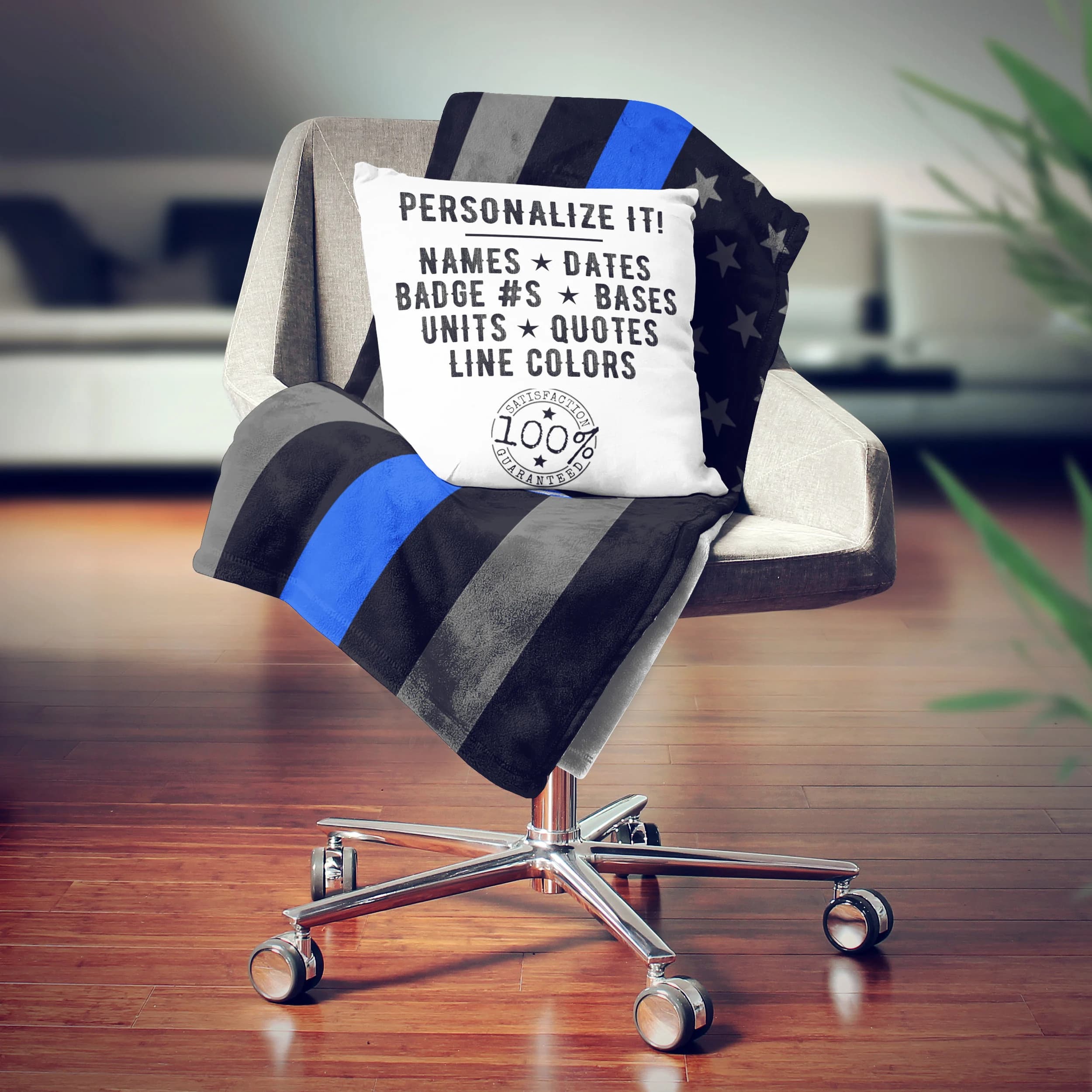Personalized | Thin Blue Line | American Flag | Fleece Blanket | Police Officer Gifts | Police Wife | Law Enforcement | Blue Lives Matter - image 2