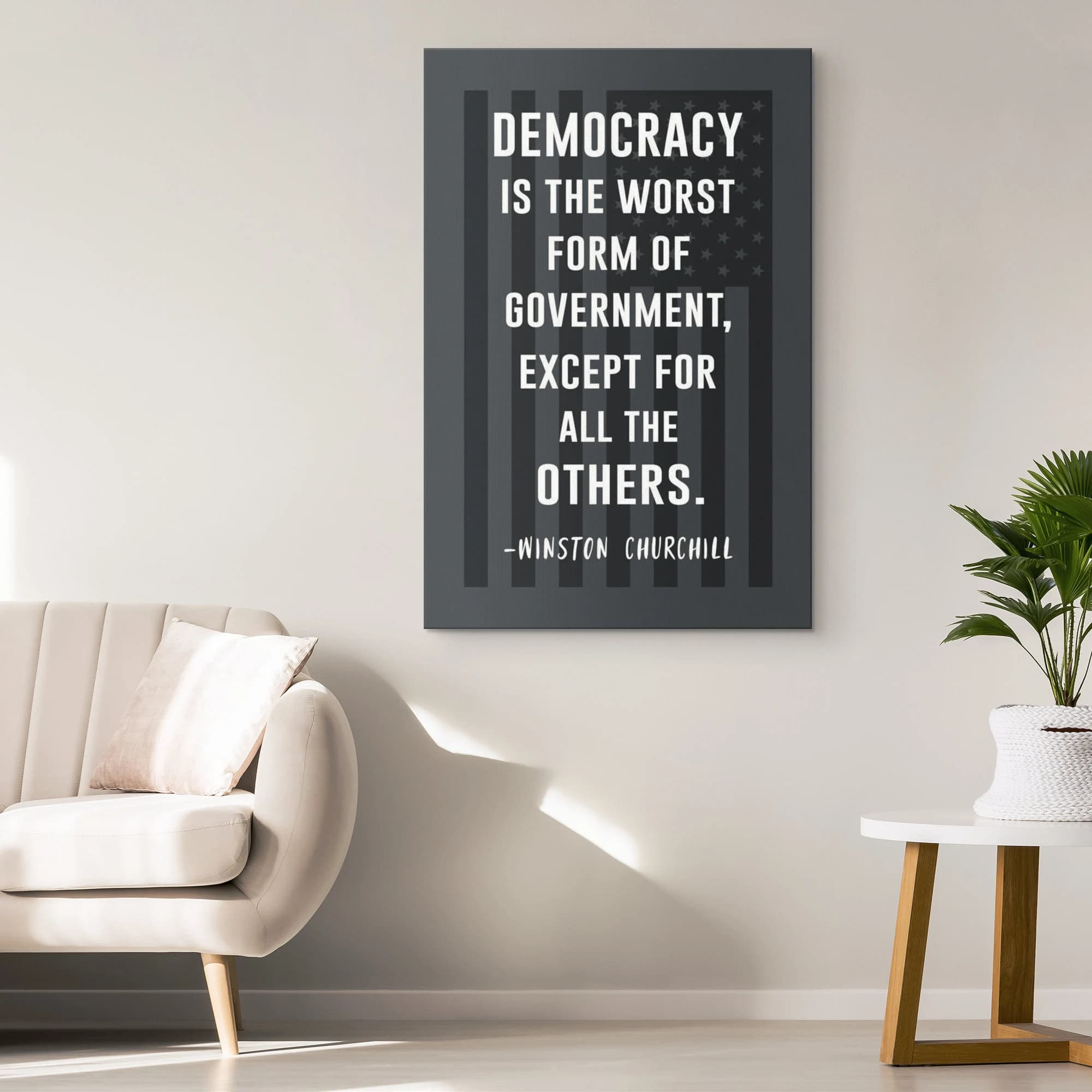 Customizable | Democracy Quote | Winston Churchill | USA | American | Patriotic | Canvas Wall Art