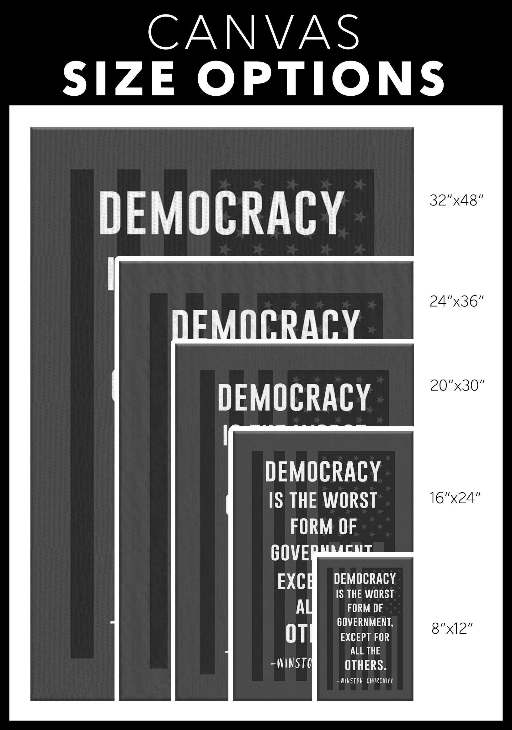 Customizable | Democracy Quote | Winston Churchill | USA | American | Patriotic | Canvas Wall Art - image 3