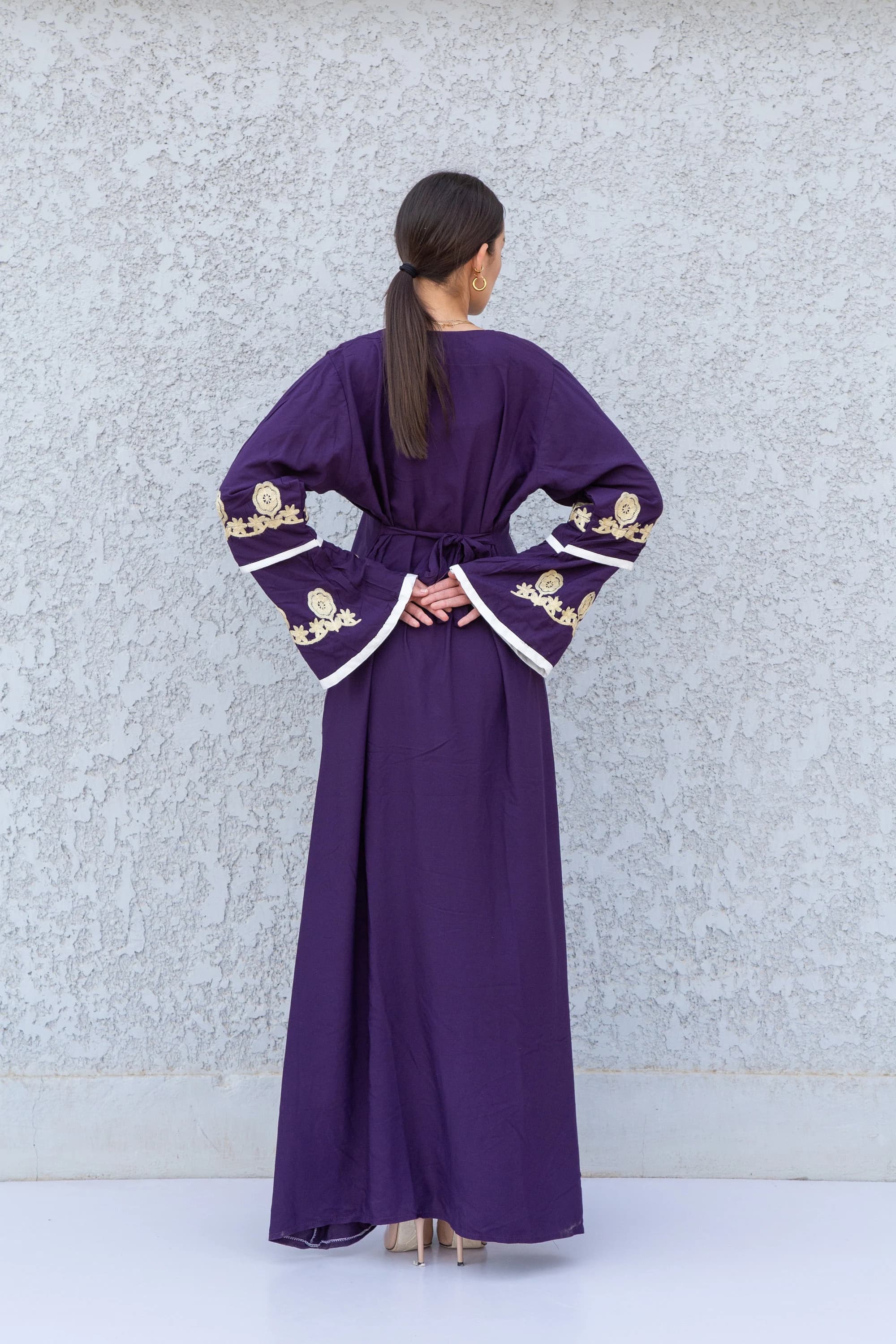 Embroidered Purple Kaftan Maxi Dress, Egyptian Cotton Caftan Women, Chic Boho Style - image 4