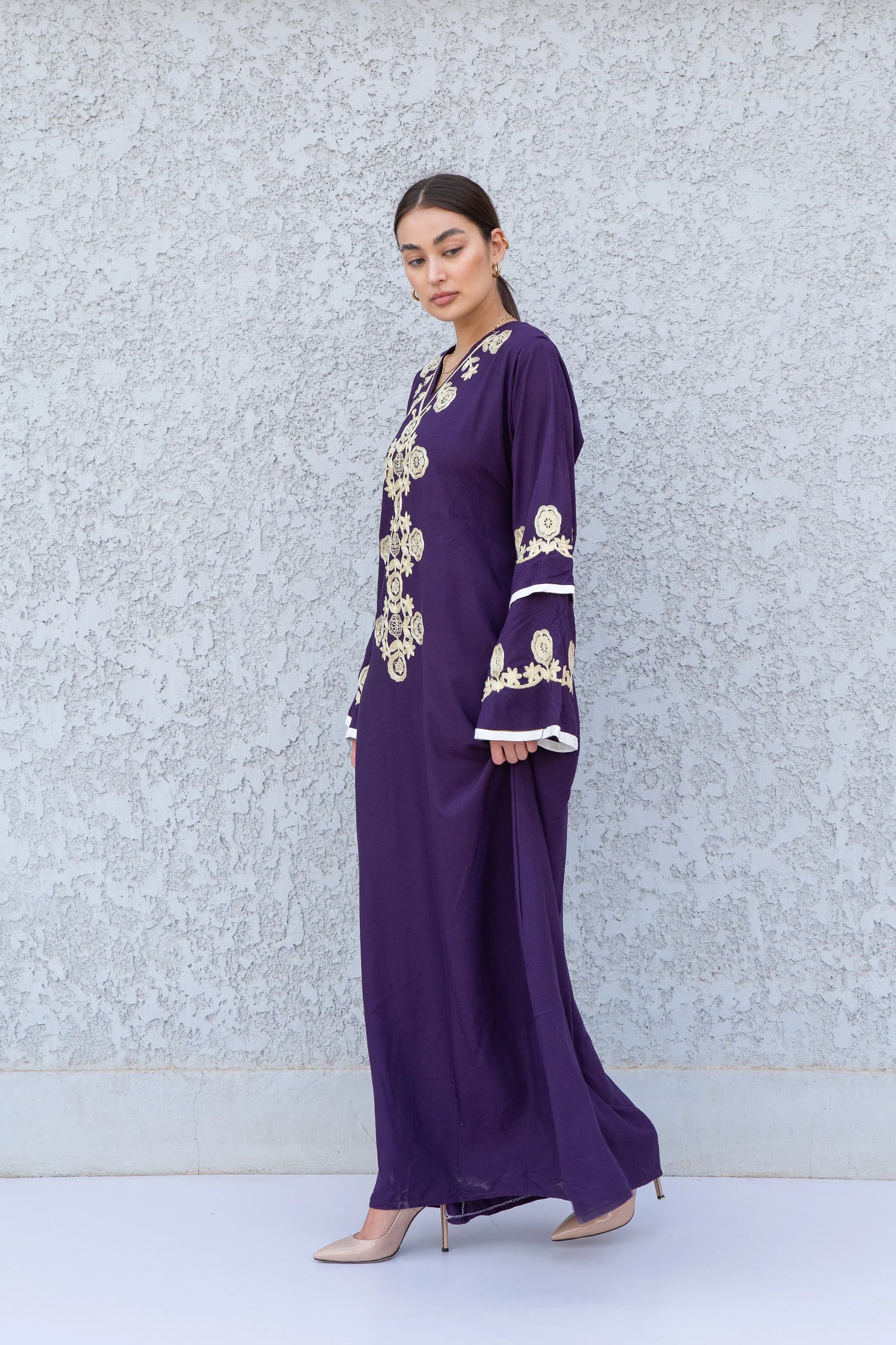 Embroidered Purple Kaftan Maxi Dress, Egyptian Cotton Caftan Women, Chic Boho Style - image 5