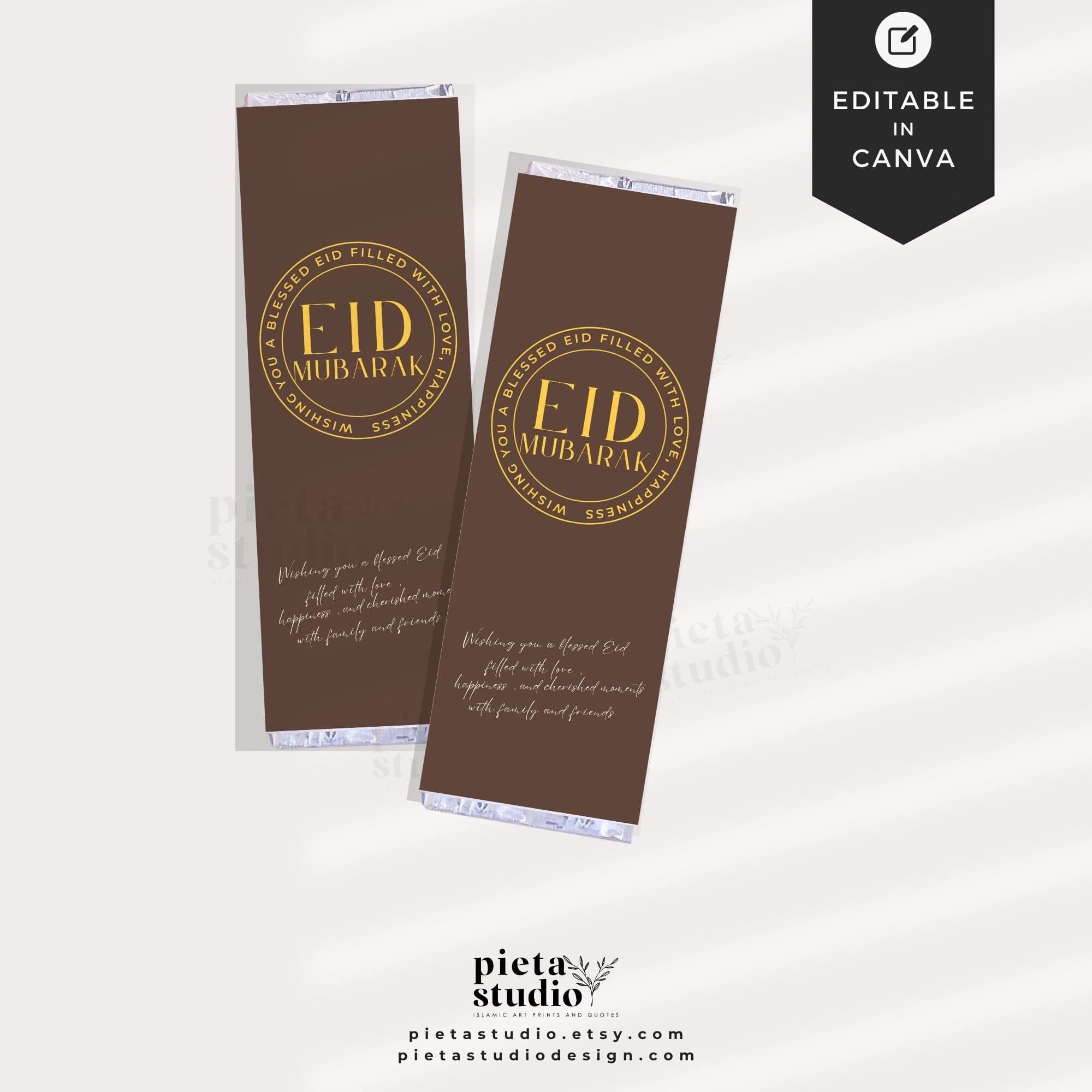 Digital Printable of Eid Mubarak Gifts Chocolate wrapper template canva