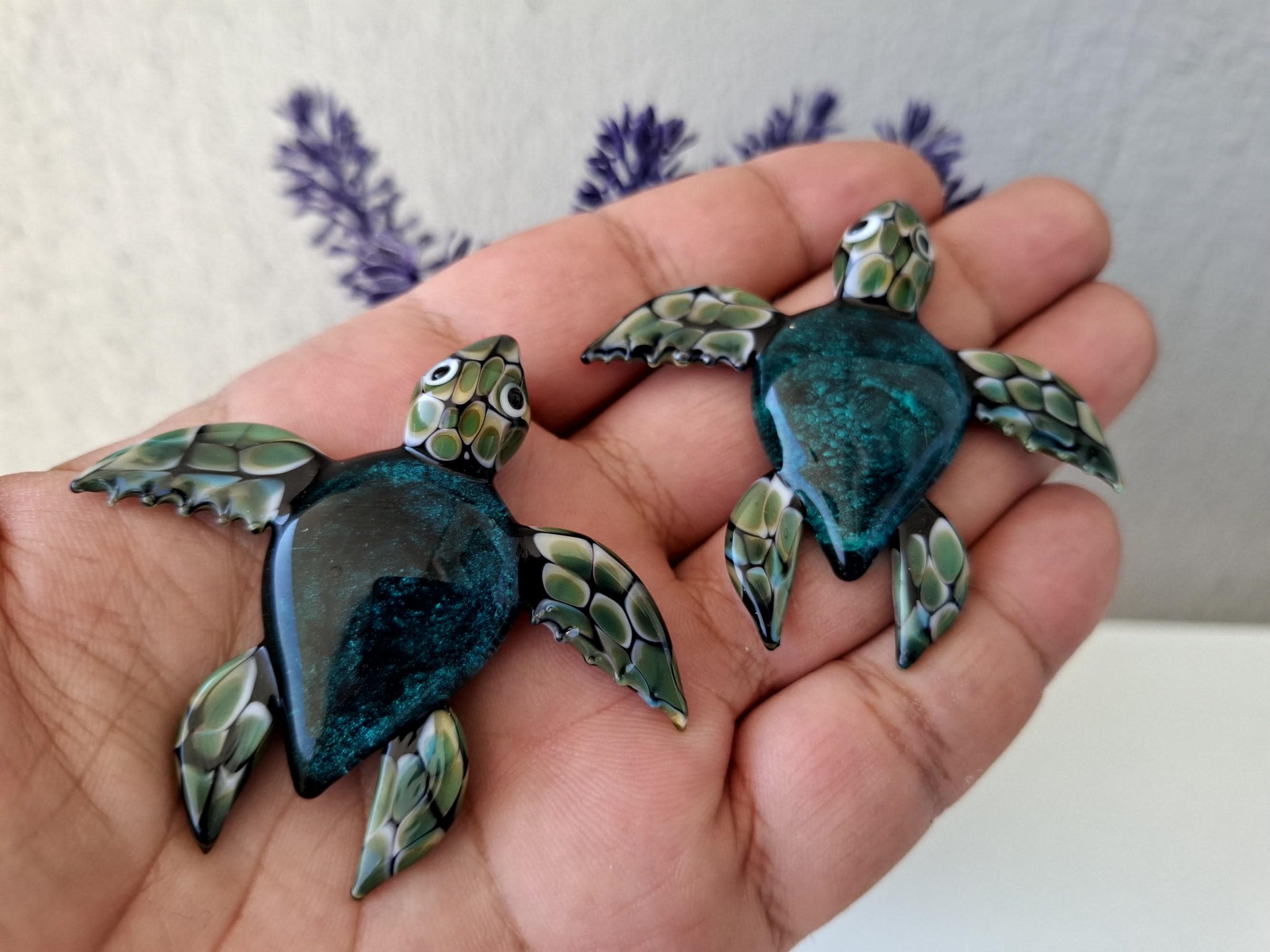 Handmade Silver Foiled Lampwork Glass Sea Turtle, Flamework Sea Turtle Figurine, Ocean Glass Art, Coastal Decor, Turtle Gift - image 4