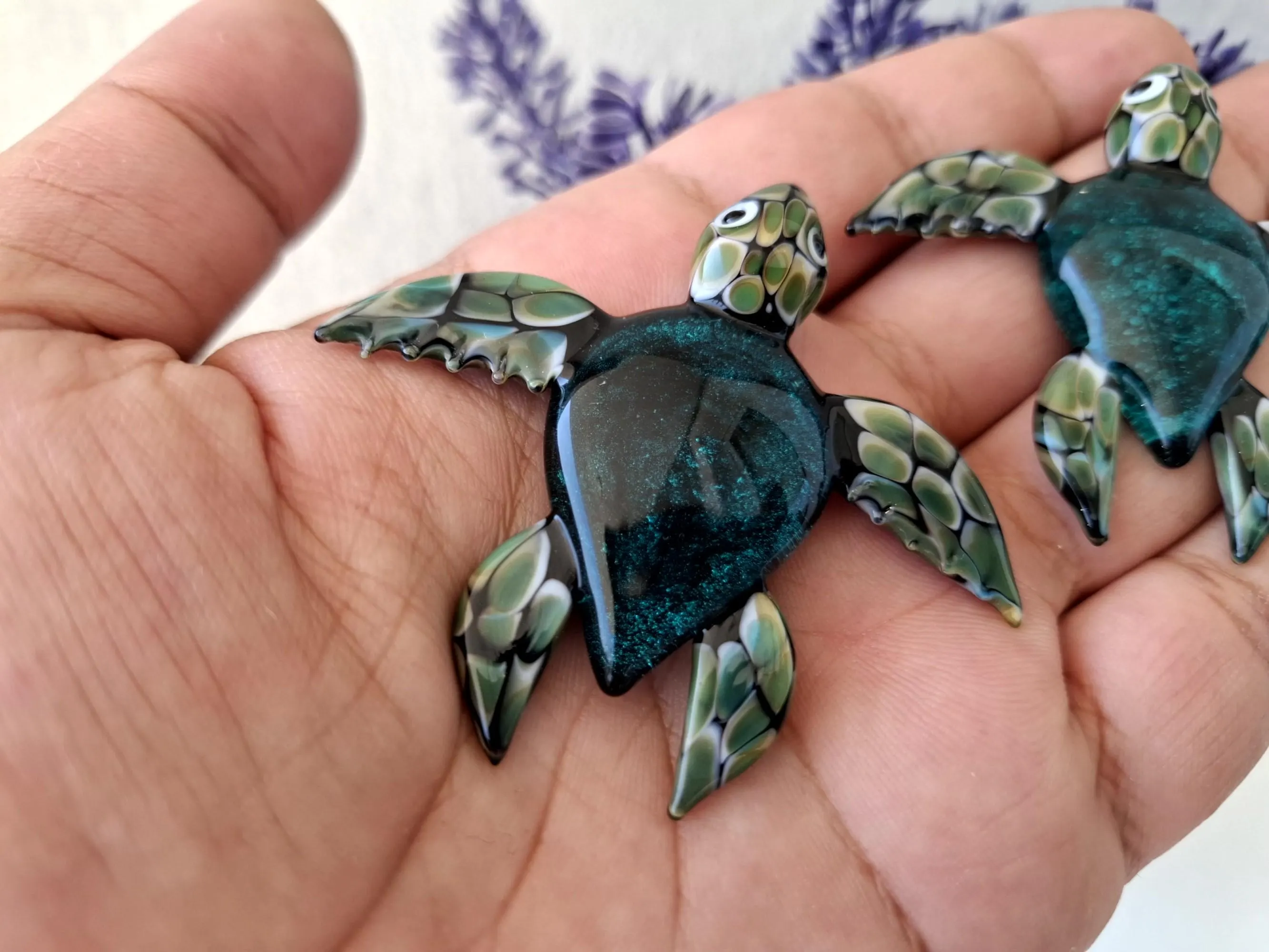 Handmade Silver Foiled Lampwork Glass Sea Turtle, Flamework Sea Turtle Figurine, Ocean Glass Art, Coastal Decor, Turtle Gift - image 5
