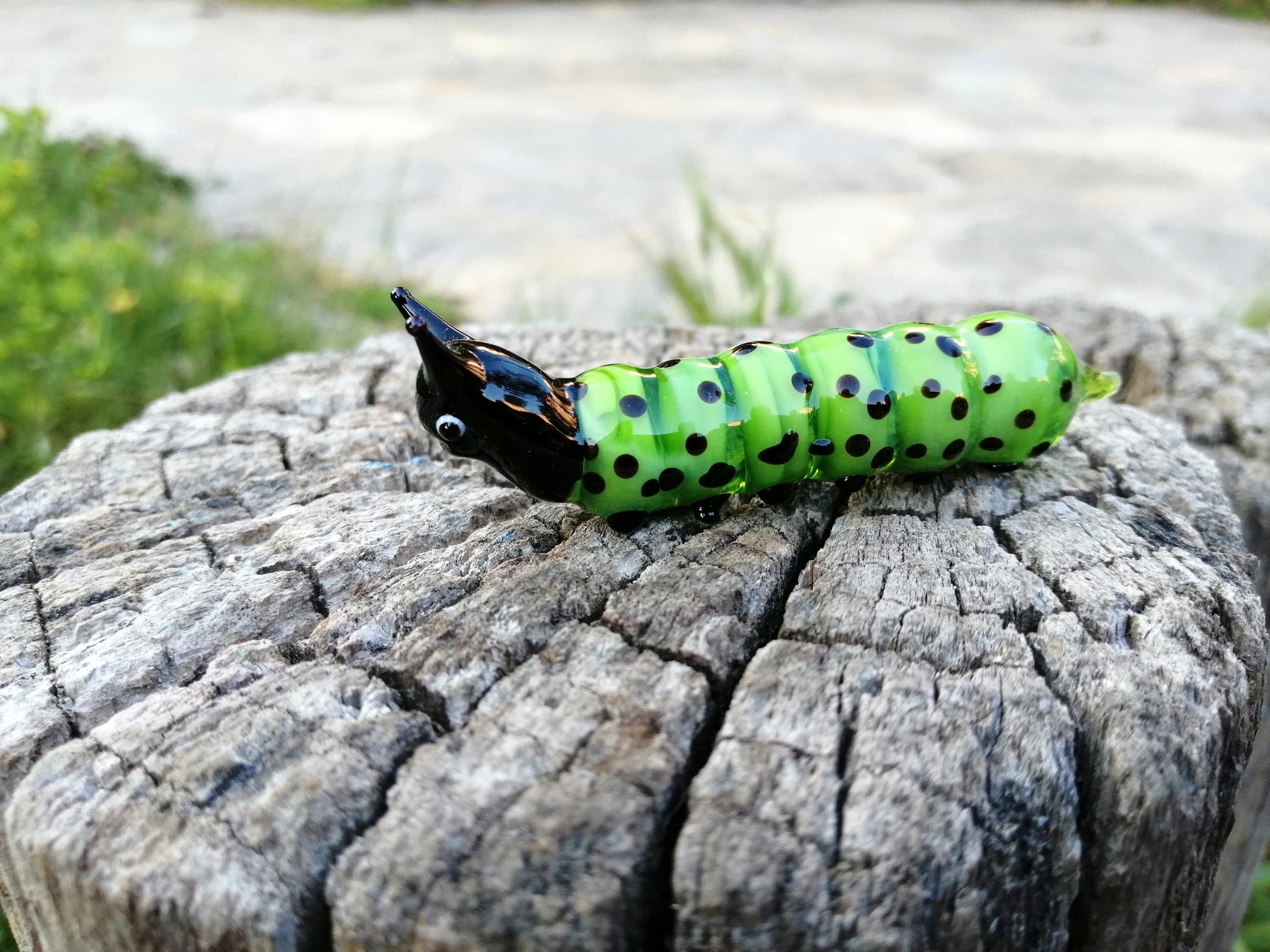 Glass caterpillar figurine, hand blown glass caterpillar, miniature caterpillar, murano caterpillar, caterpillar ornament, glass figurine