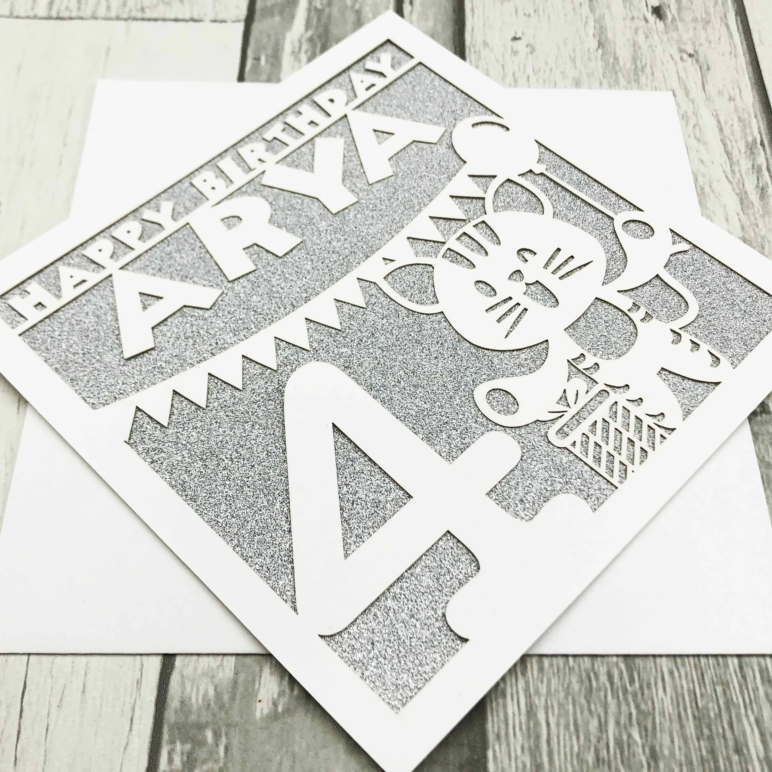 Personalised 4th Birthday Card, Laser-Cut Glitter Cardstock - image 4