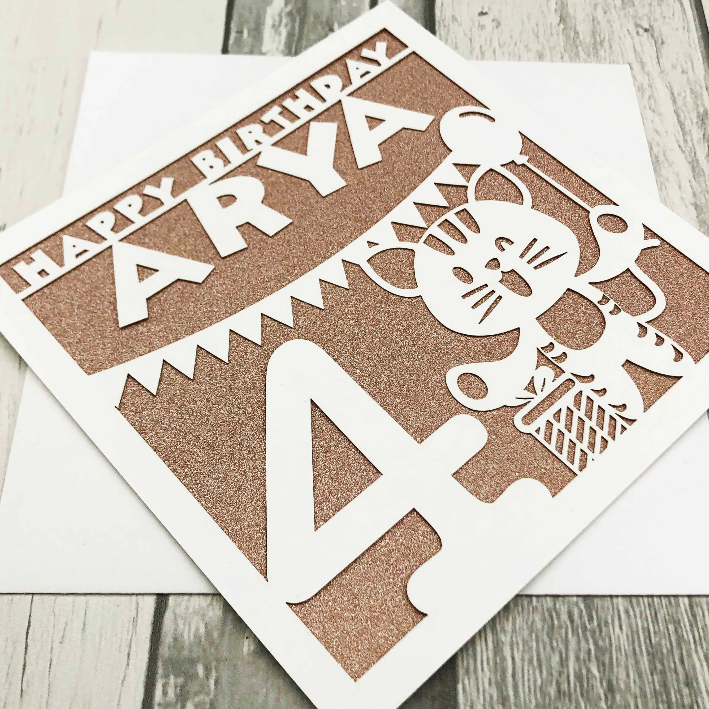 Personalised 4th Birthday Card, Laser-Cut Glitter Cardstock - image 3