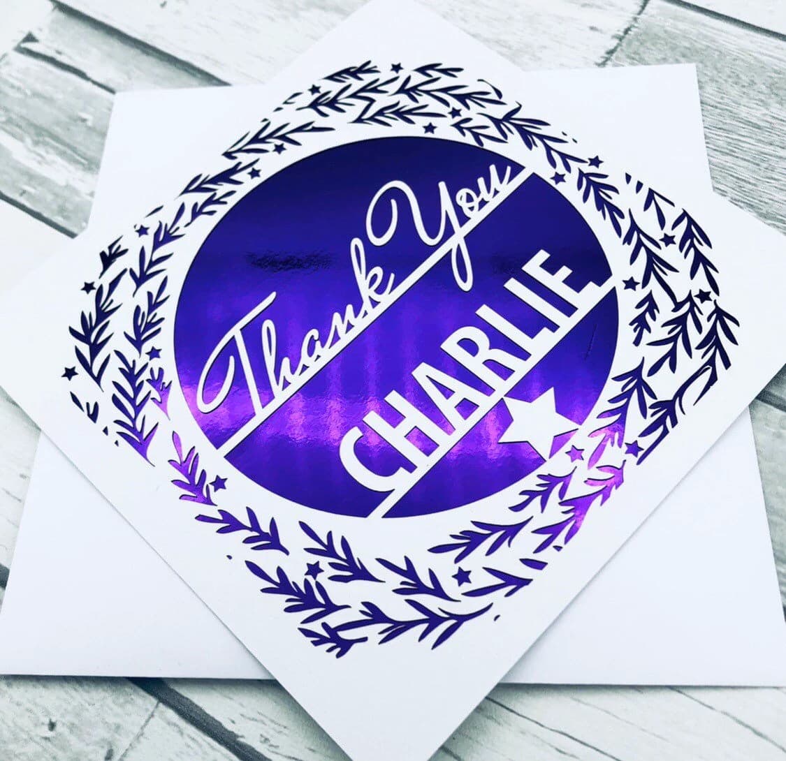 Personalised Thank You Card, Laser Cut with Glitter Inlay