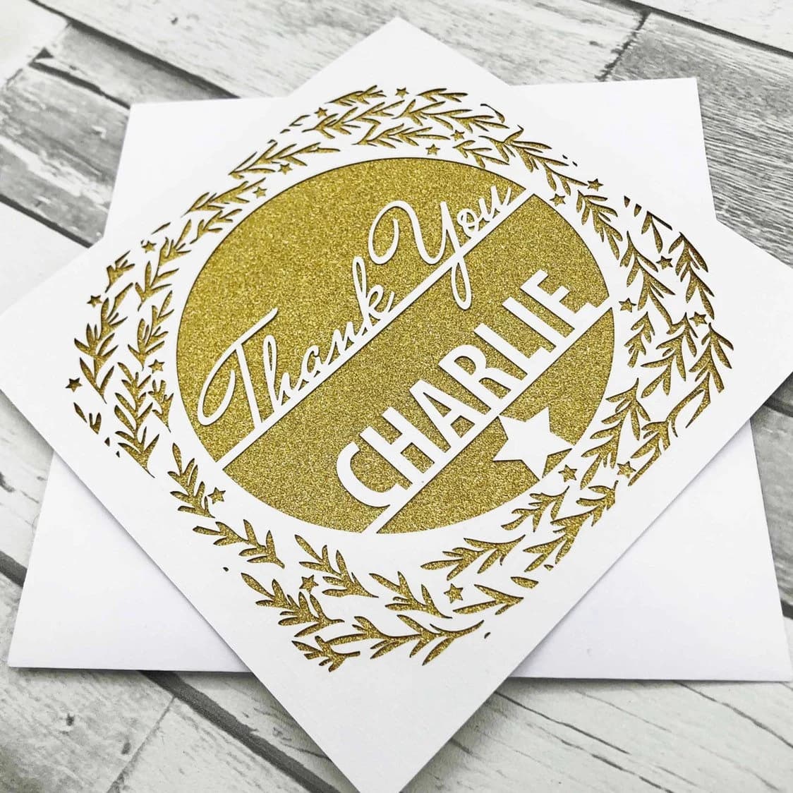 Personalised Thank You Card, Laser Cut with Glitter Inlay - image 2
