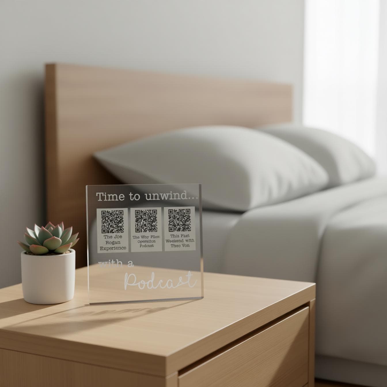 Personalised Podcast Block | 3 QR codes | Time to unwind with a podcast | Personalized Gift | Custom Plaque - image 4