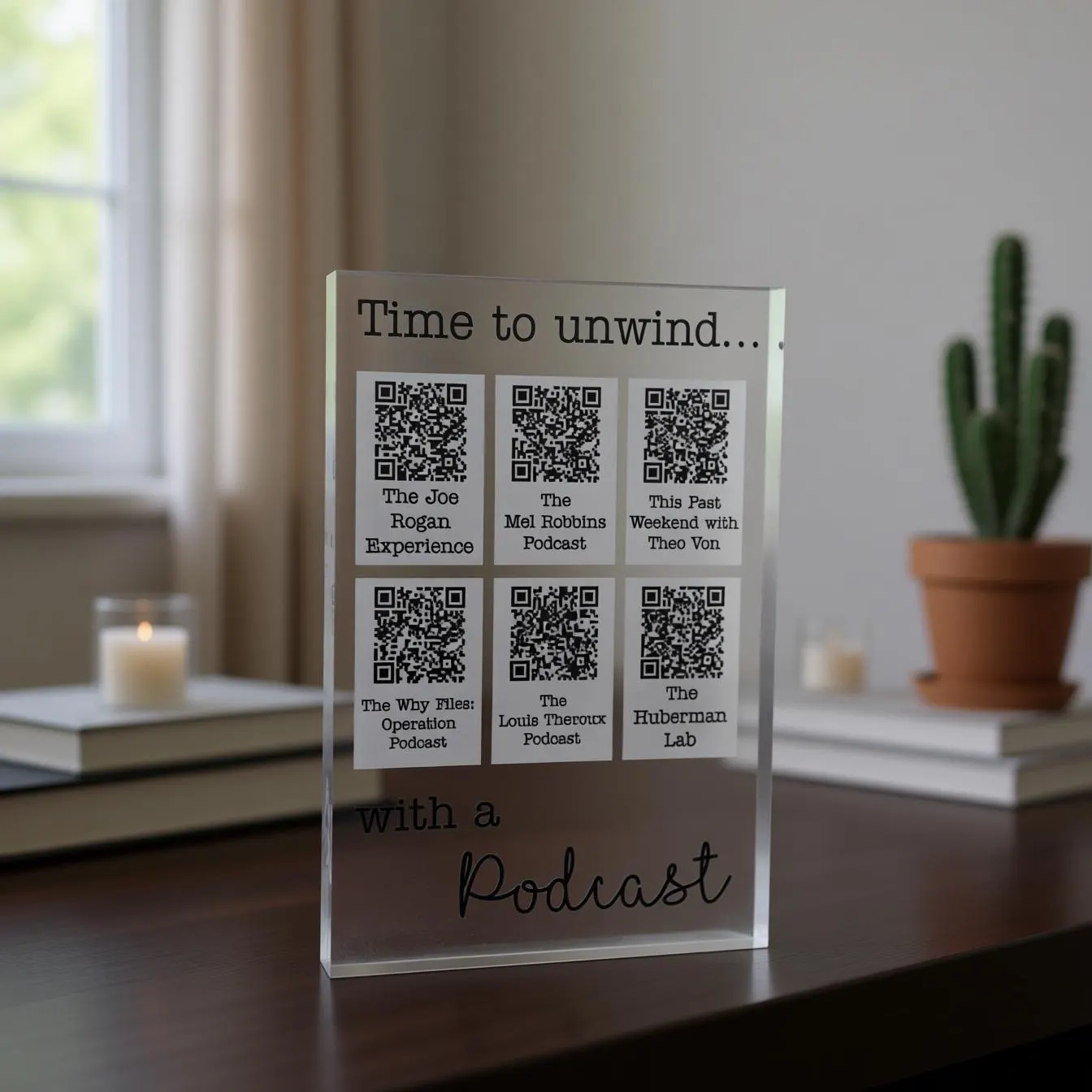 Personalised Podcast Plaque | 6 QR codes | Time to unwind with a podcast | Personalized Gift | Custom Plaque - image 5