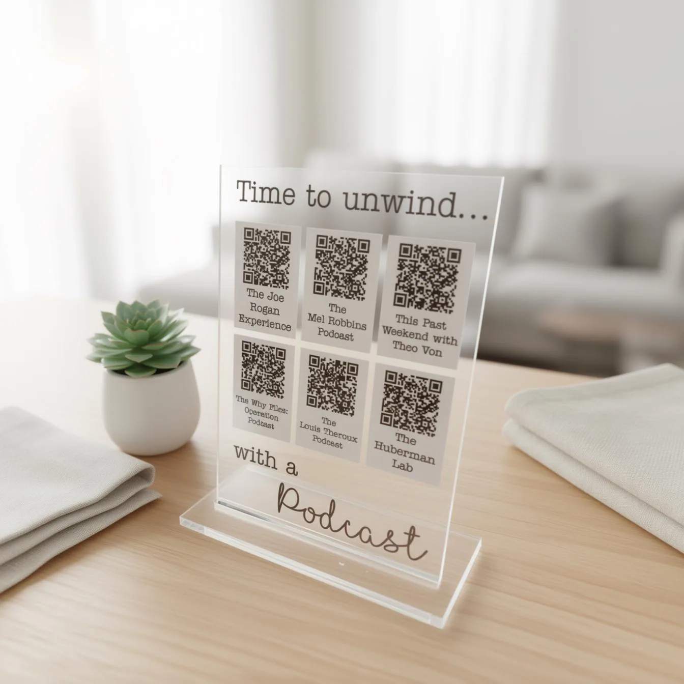 Personalised Podcast Plaque | 6 QR codes | Time to unwind with a podcast | Personalized Gift | Custom Plaque - image 3