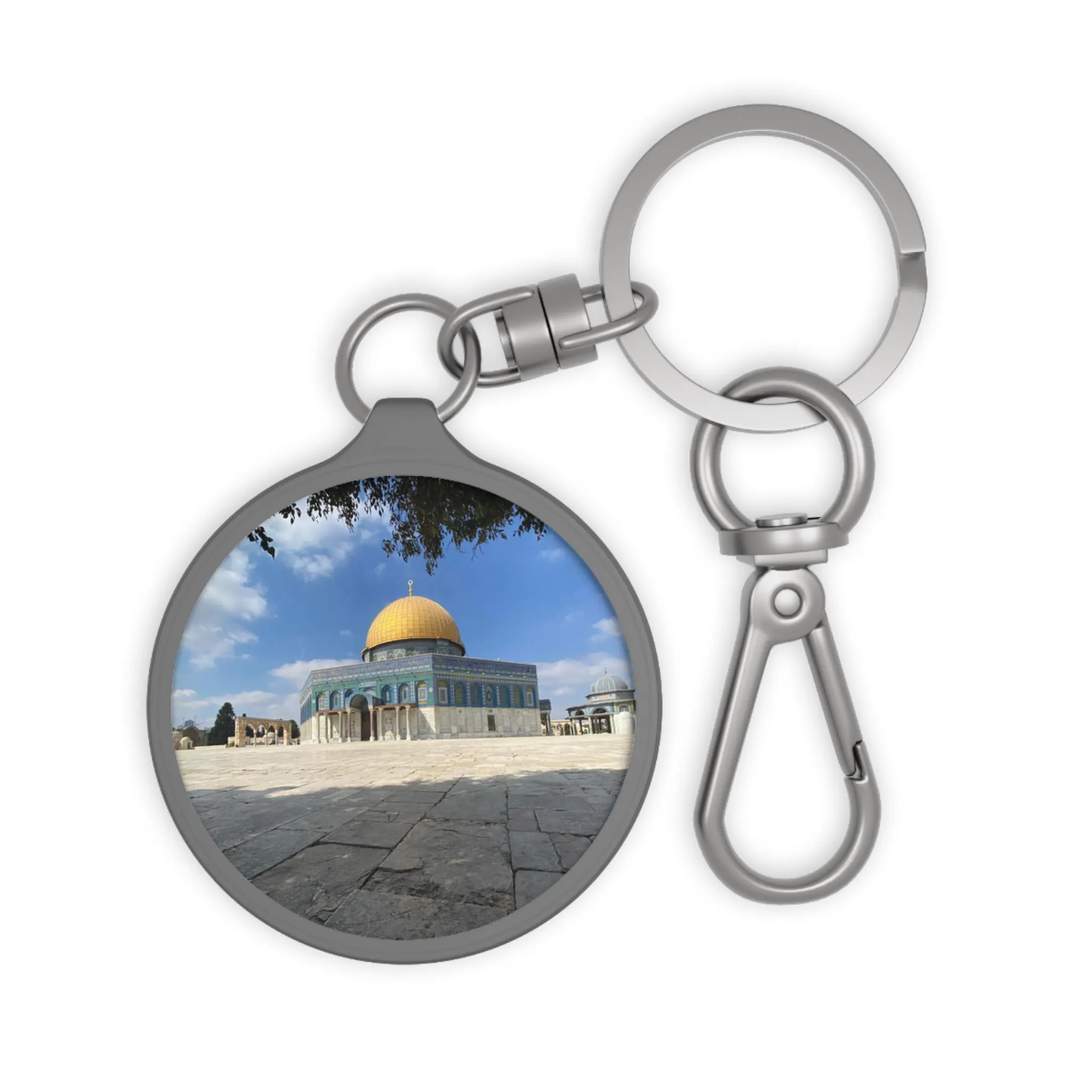 Jerusalem Keychain Tag, Muslim Ramadan Gift, Dome of the Rock Keyring, Islamic Bag Charm, Religious Key Holder, Prayer Beads Accessory
